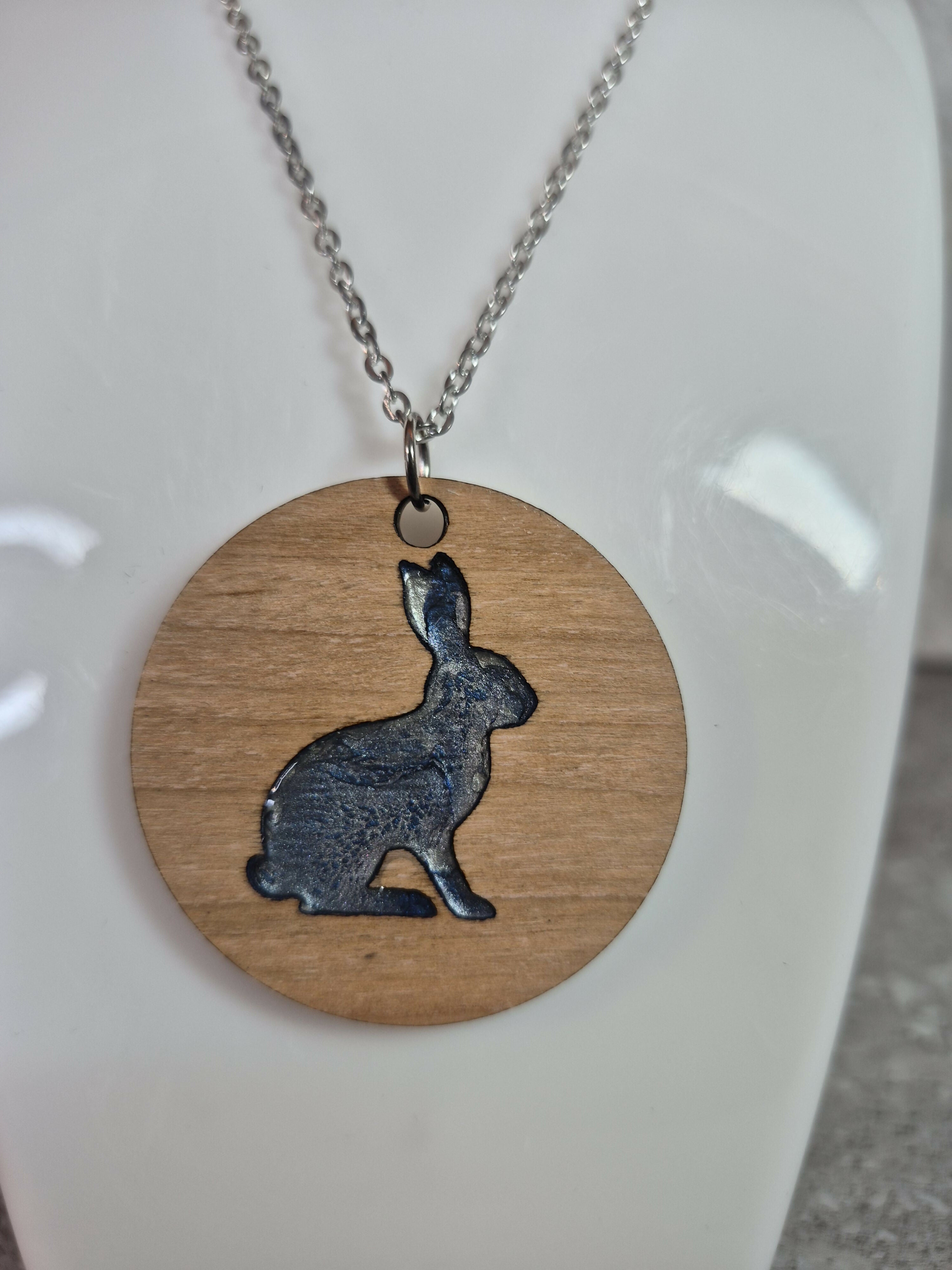 Unique Handcrafted Round Pendant Showing a Seated Hare