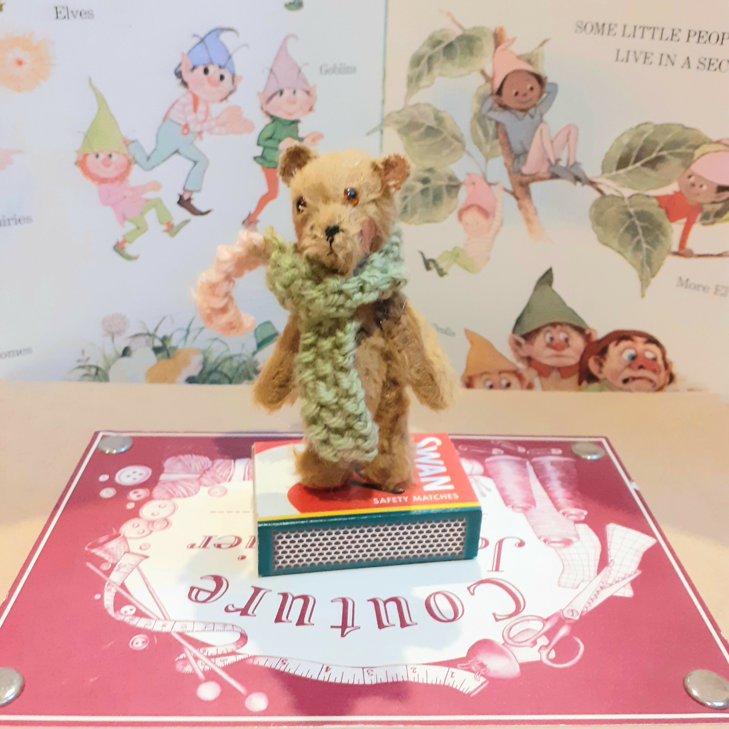 Miniature Teddy On Matchbox Ornament