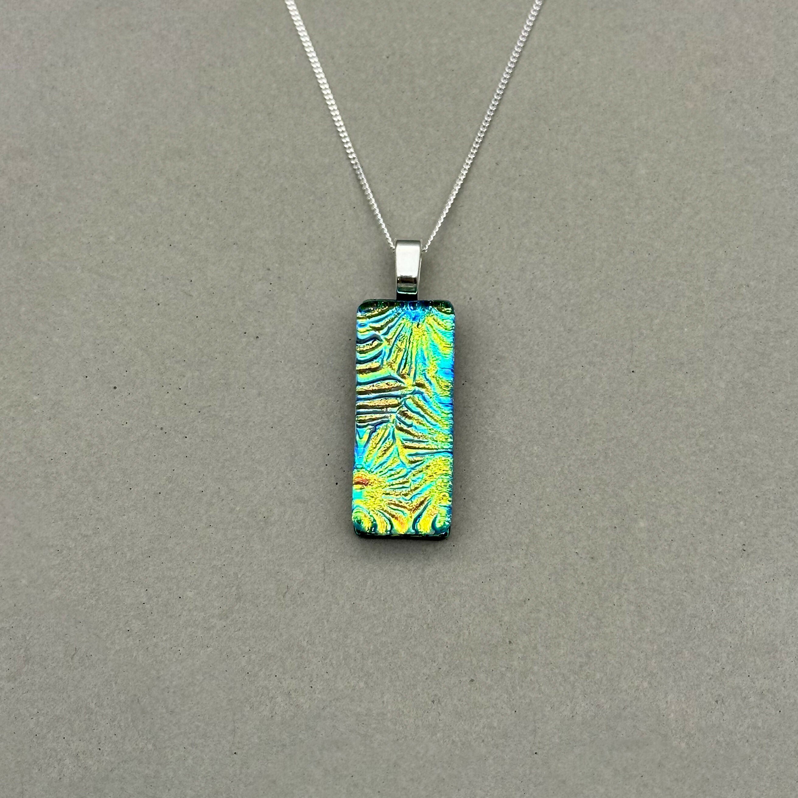 Rainbow Flower Dichroic Glass Necklace and Earrings Set - Sterling Silver, Handmade by Jade Tapson Glass.