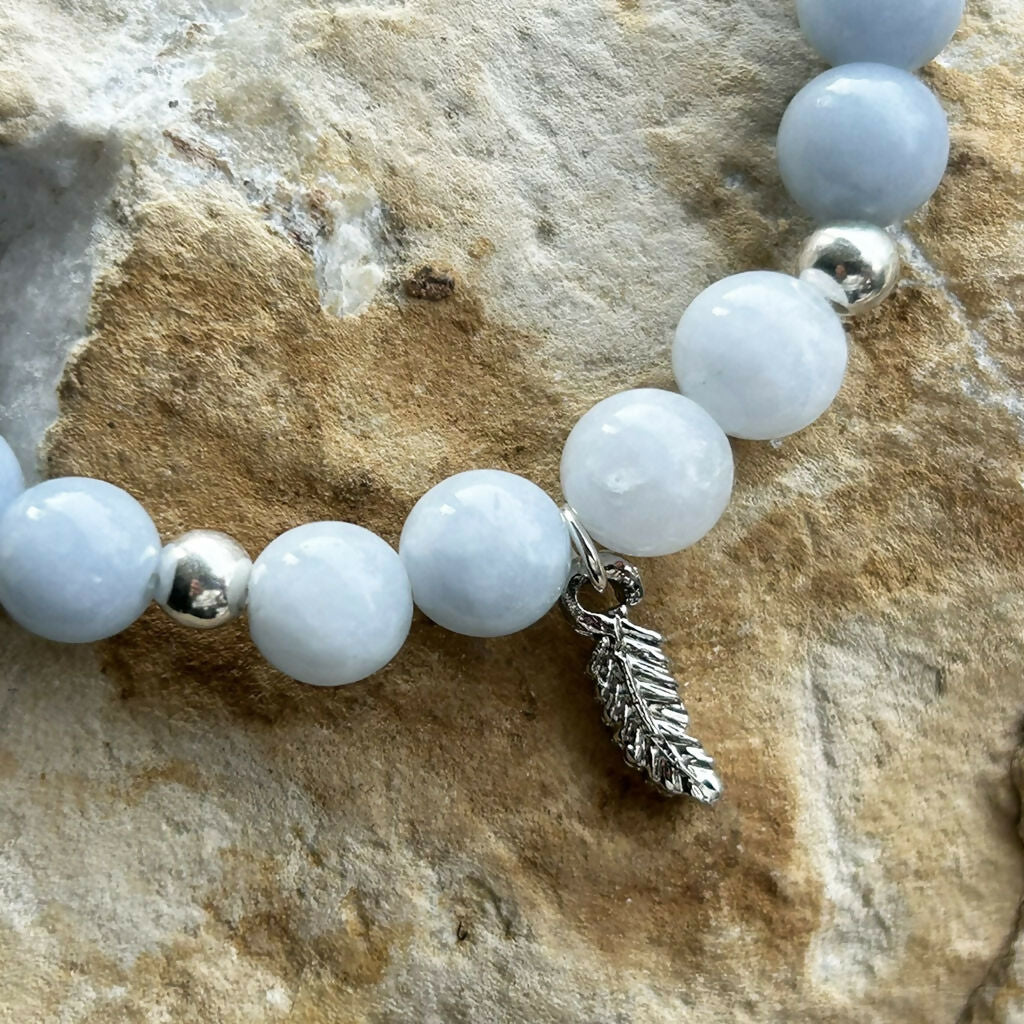 Handmade Sterling Silver Angelite And Selenite Stretch Bracelet