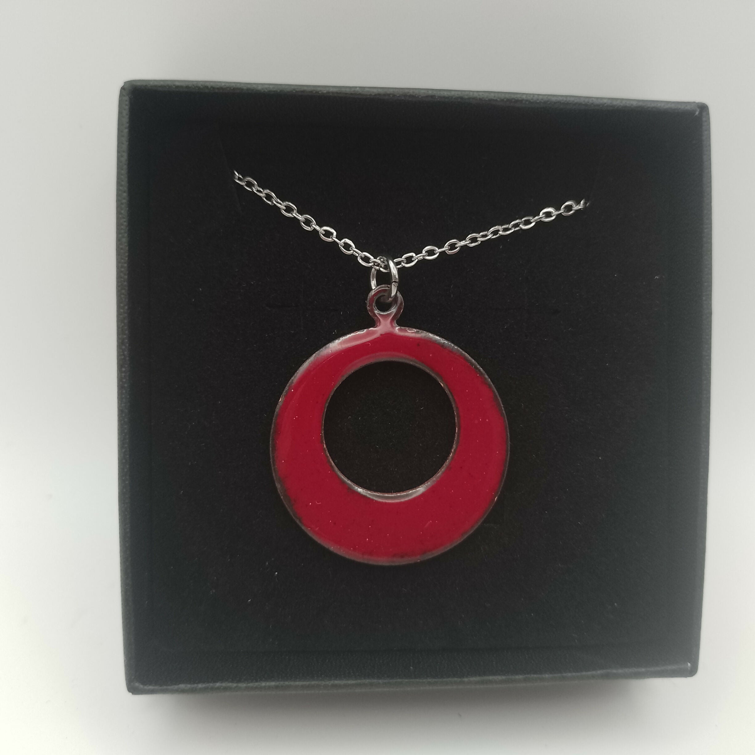 Dark Red Enamel Hoop Pendant