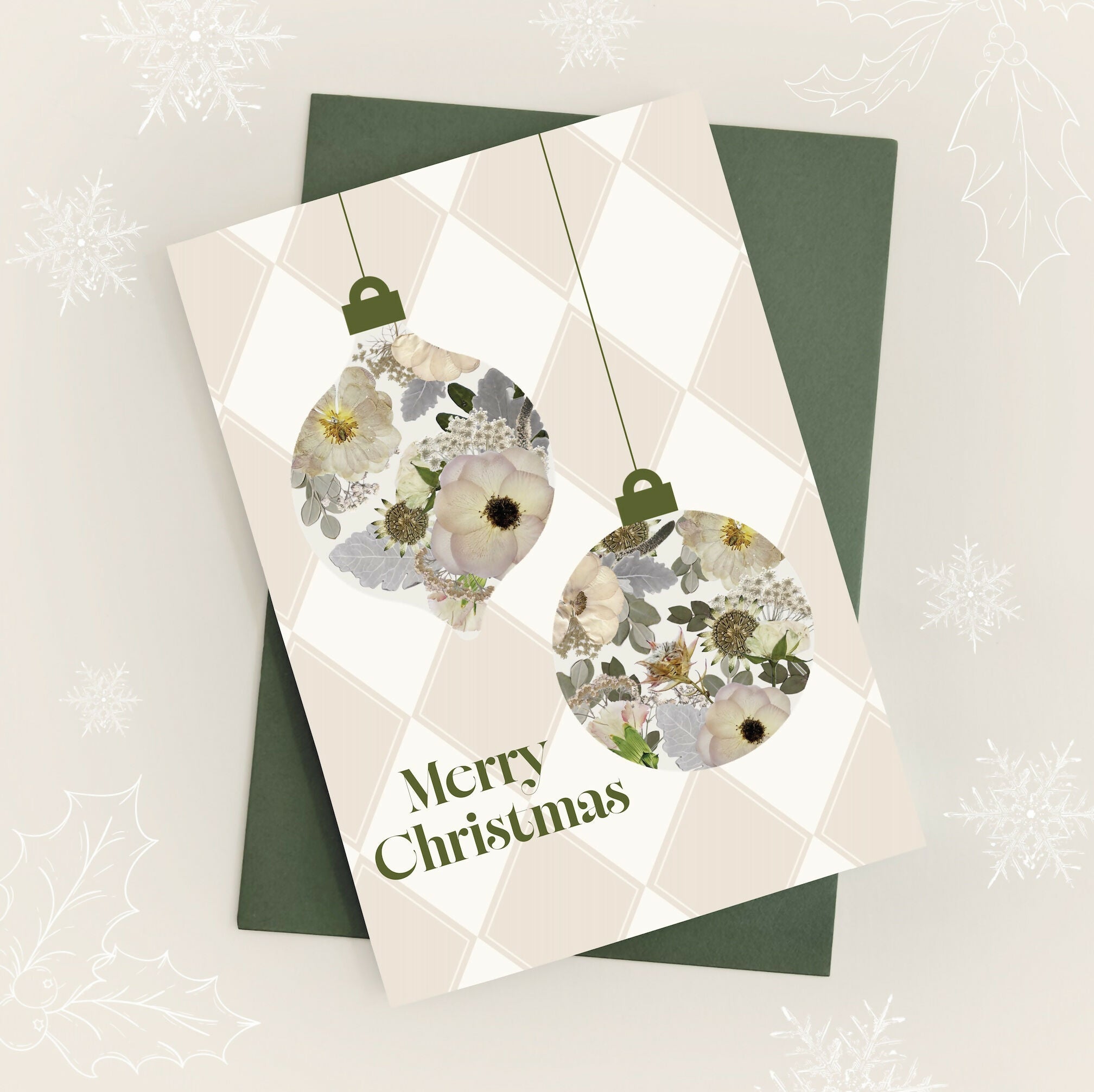 Pressed Flower Bauble Print Christmas Card