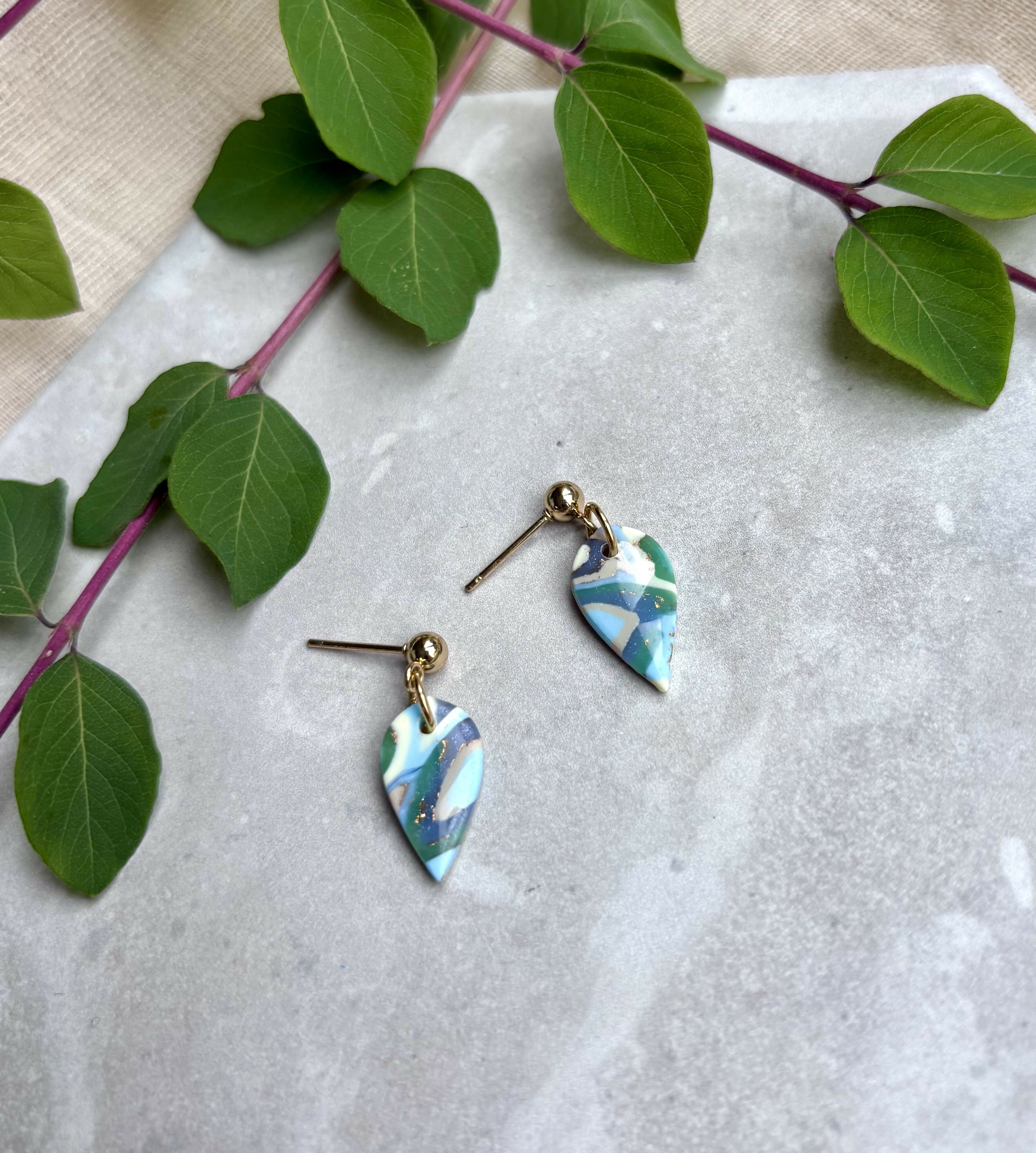 Aqua Collection - Teardrop Polymer Clay Earrings