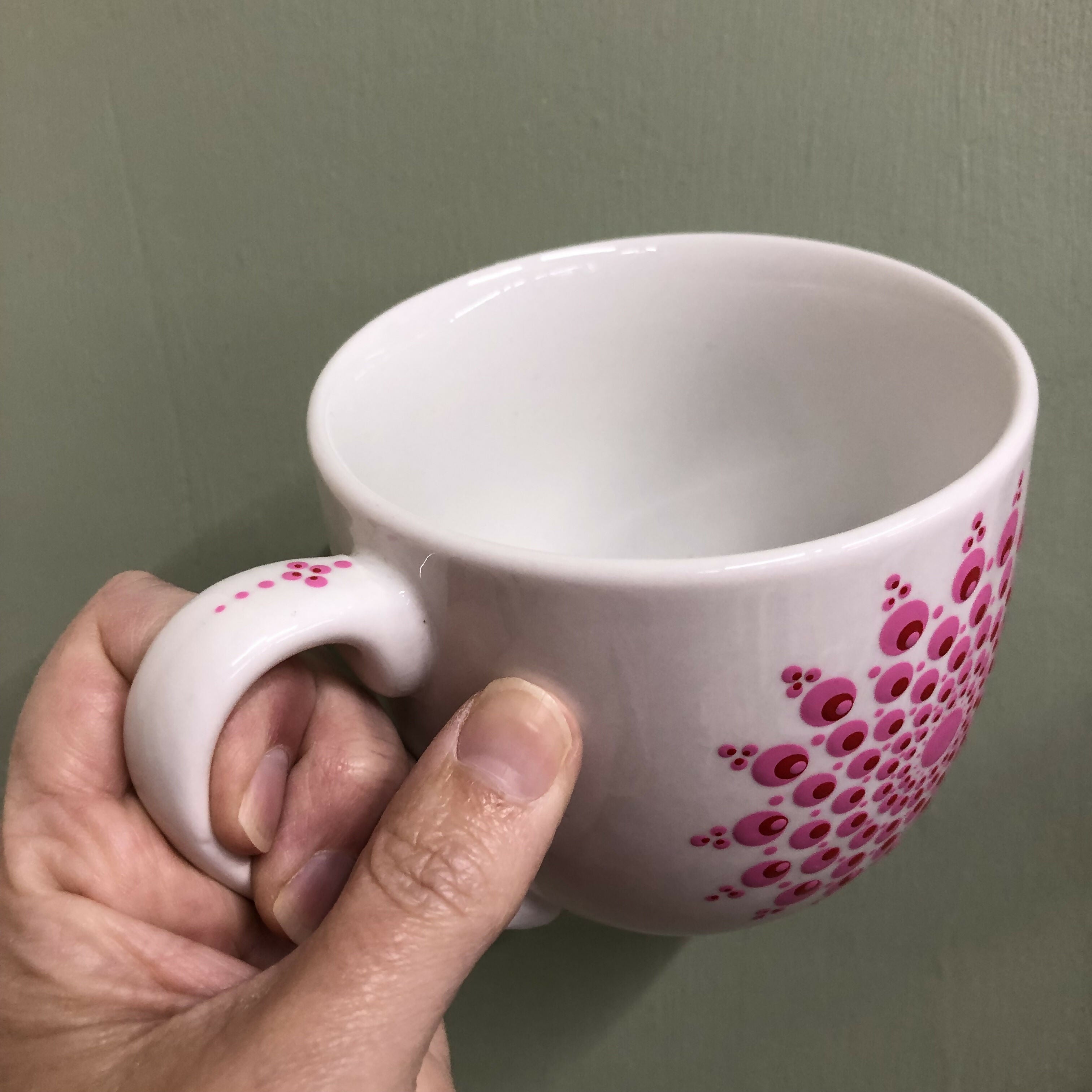 Hand Painted Dot Mandala Large Mug: Flamingo and Red