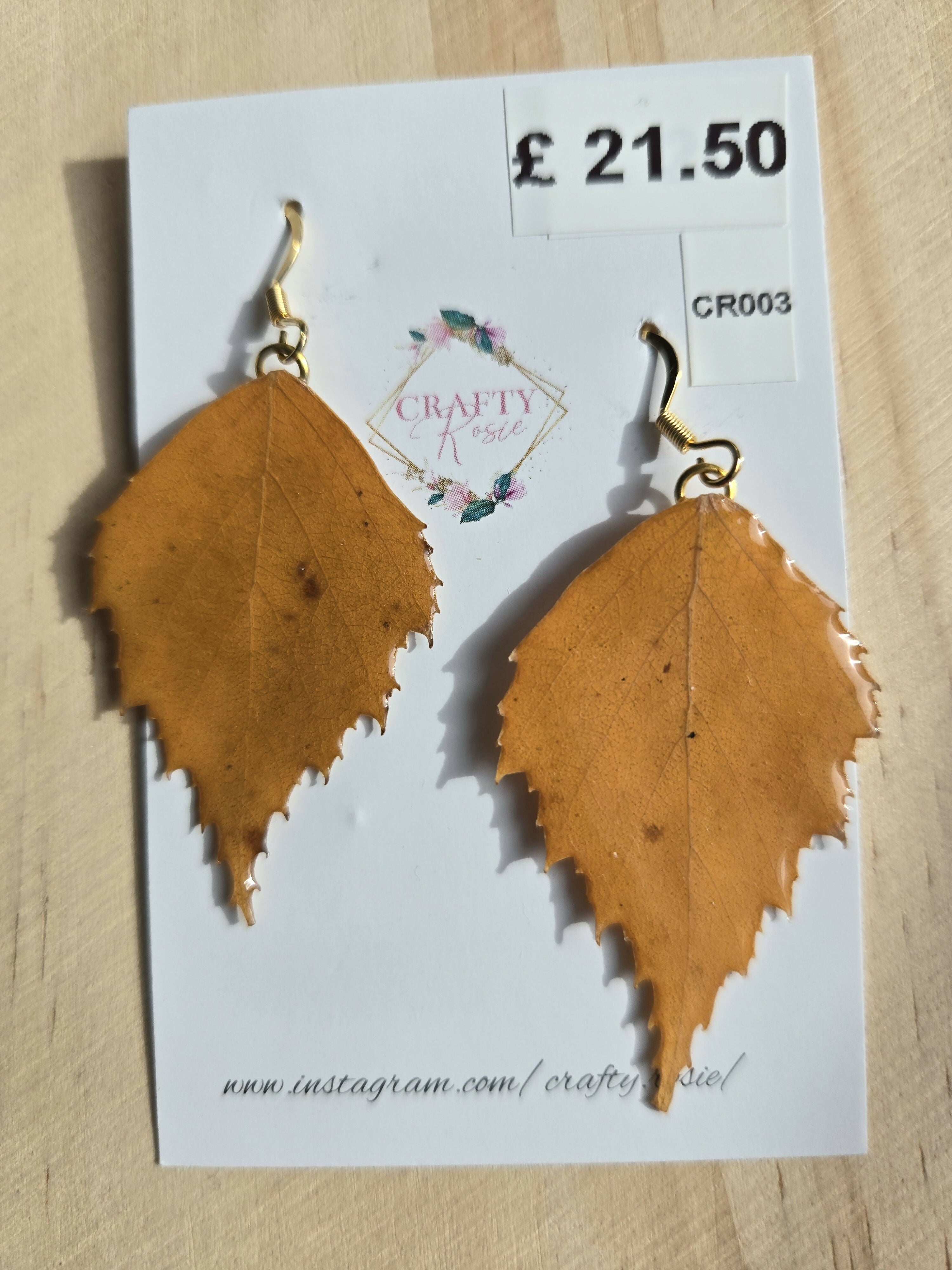 Stainless Steel Real Leaf Dangle Earrings