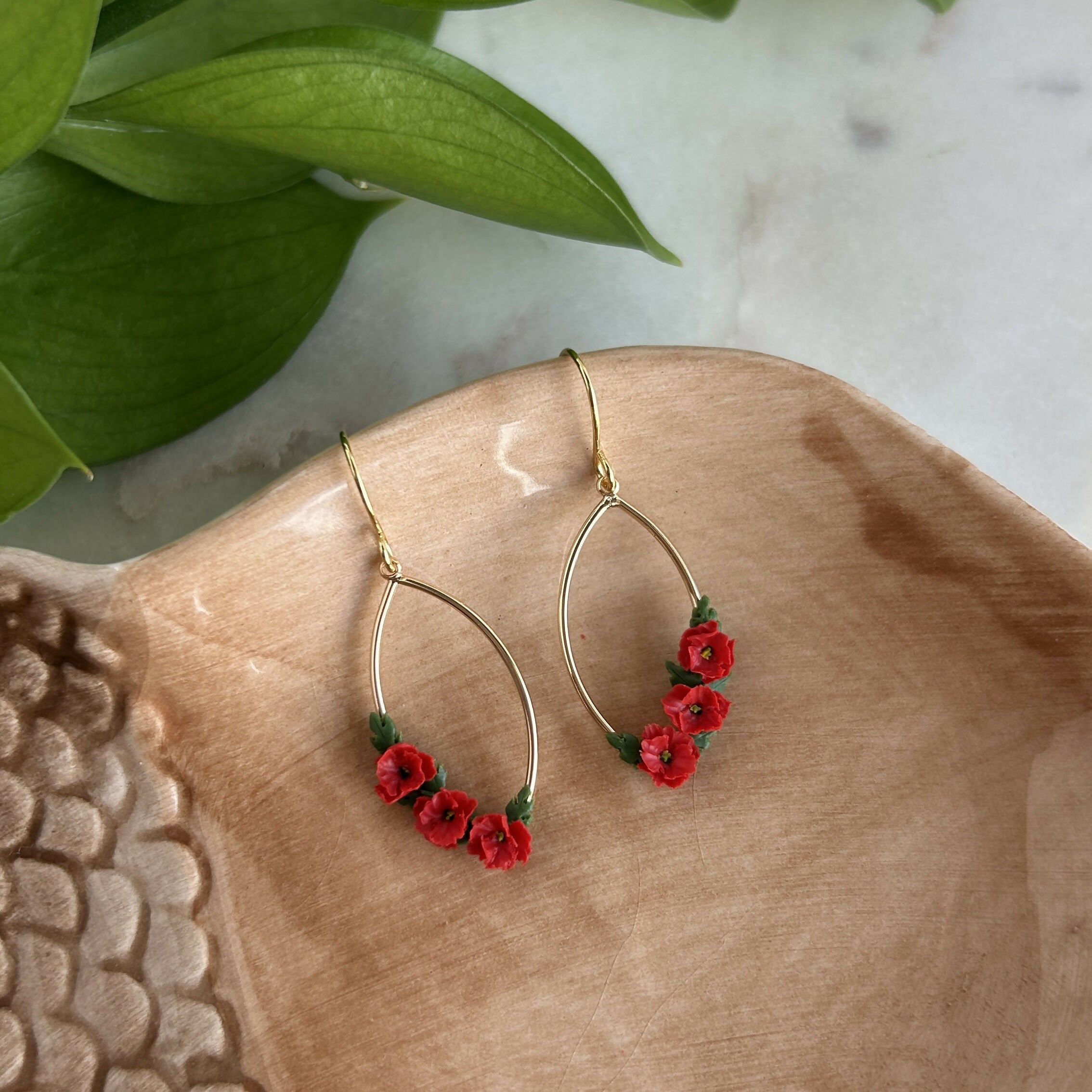 Red Poppy Flower Earrings