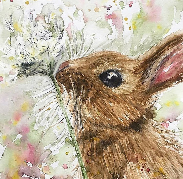 'Somebunny' Watercolour Wild Rabbit A4 Mounted Print