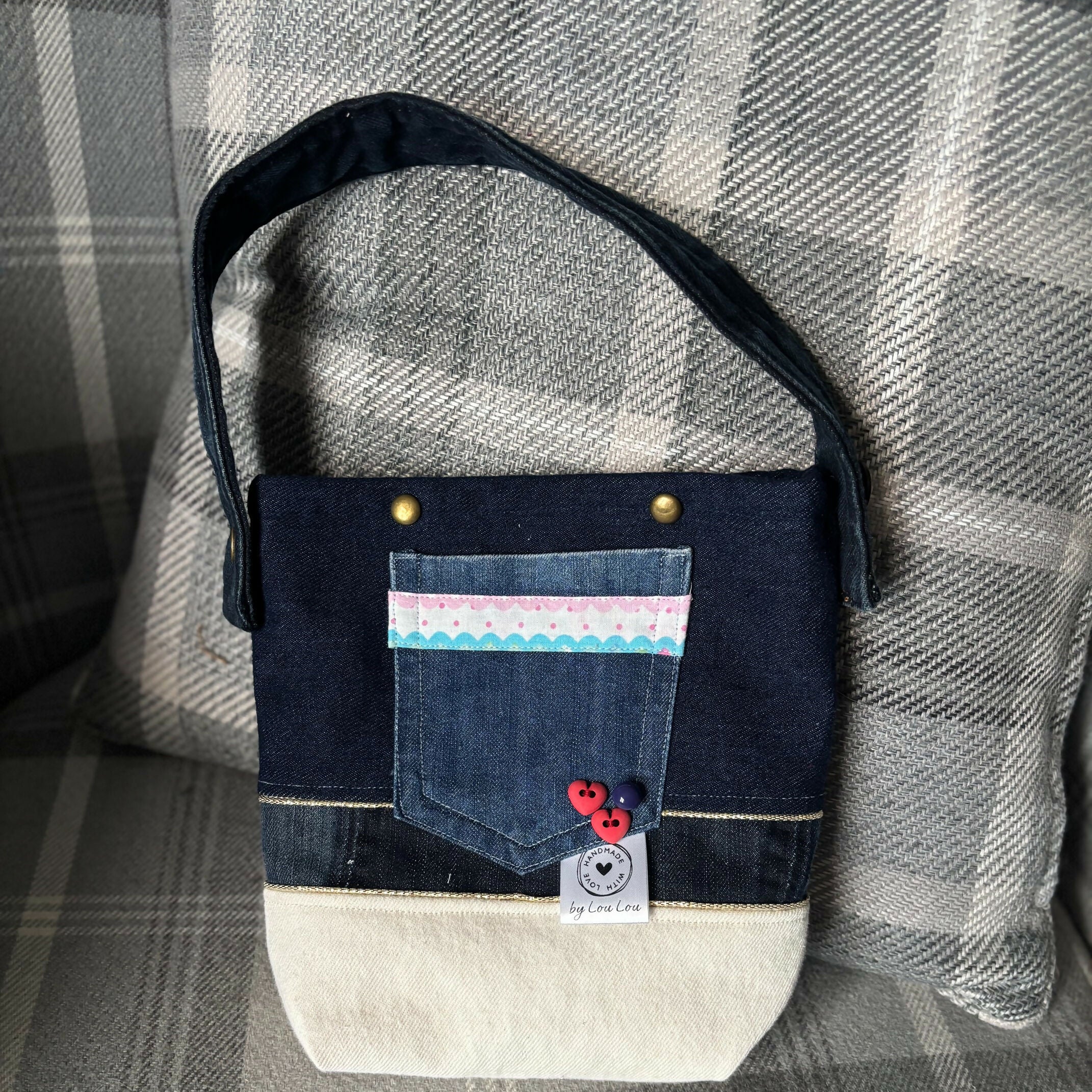 Unique Handcrafted Denim Tote Bag Made From Upcycled Jeans With Applique