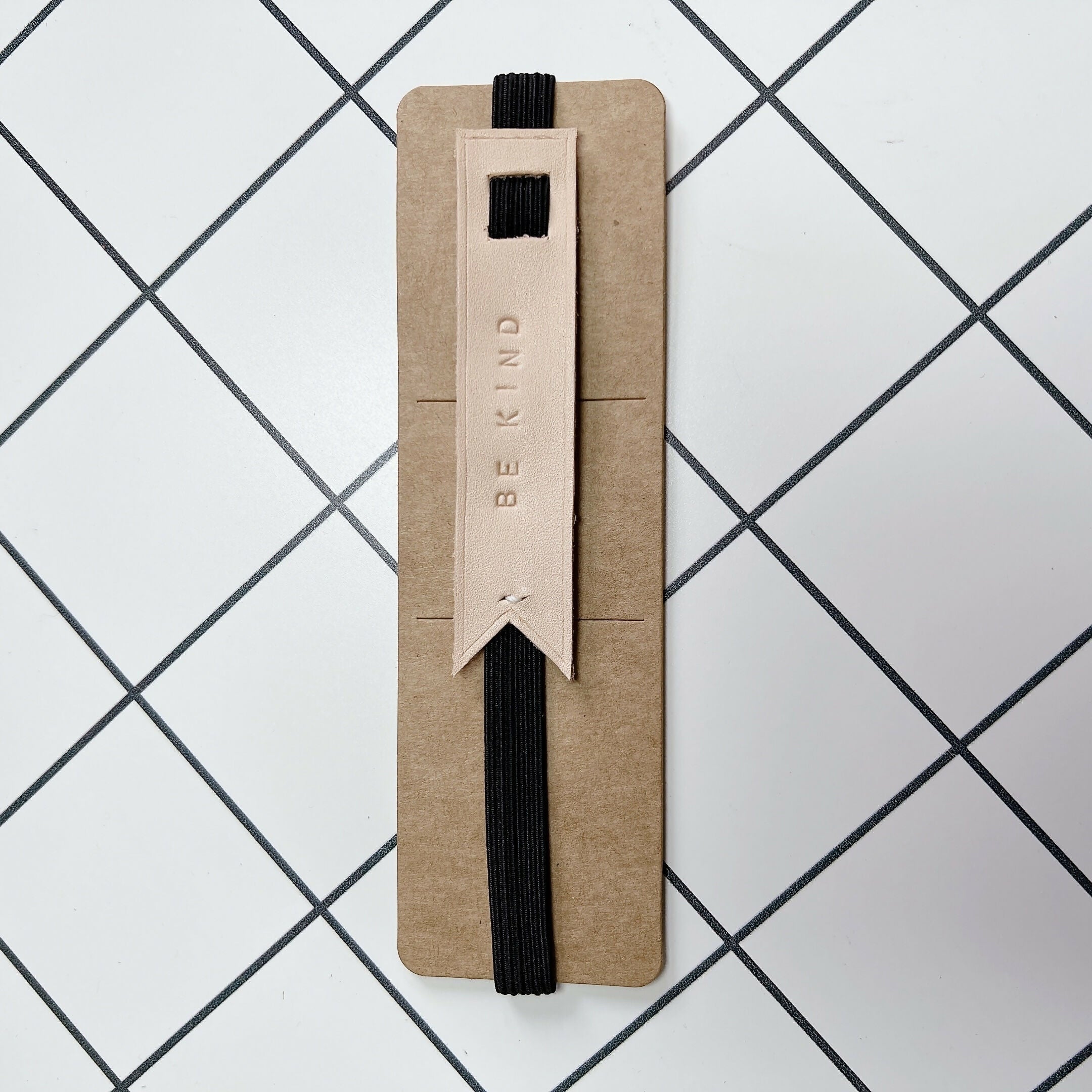 Rubber Strap Leather Elastic Bookmark - BE KIND