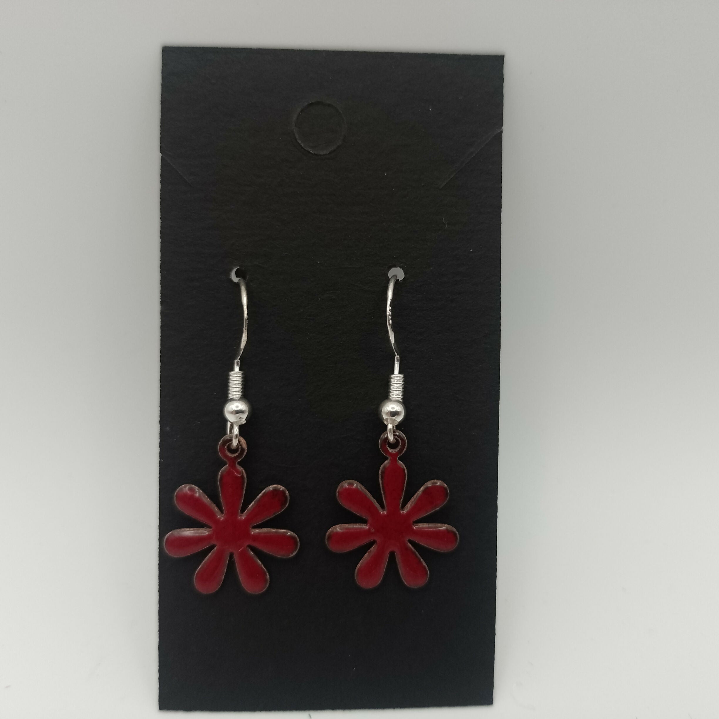 Dark Red Enamel Flower Earrings