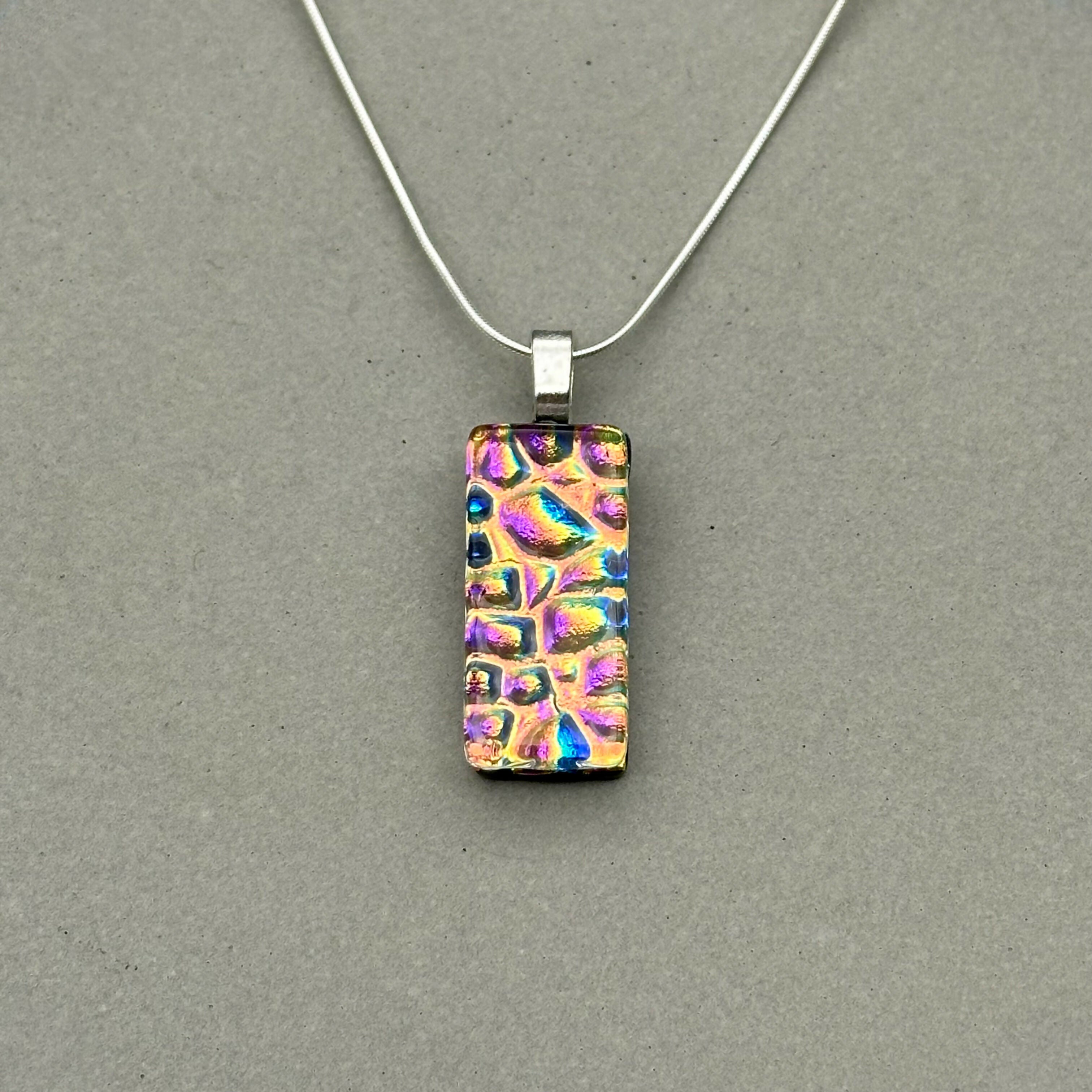 Pink & Orange Raindrop Dichroic Glass Necklace and Earrings Set - Sterling Silver, Handmade by Jade Tapson Glass