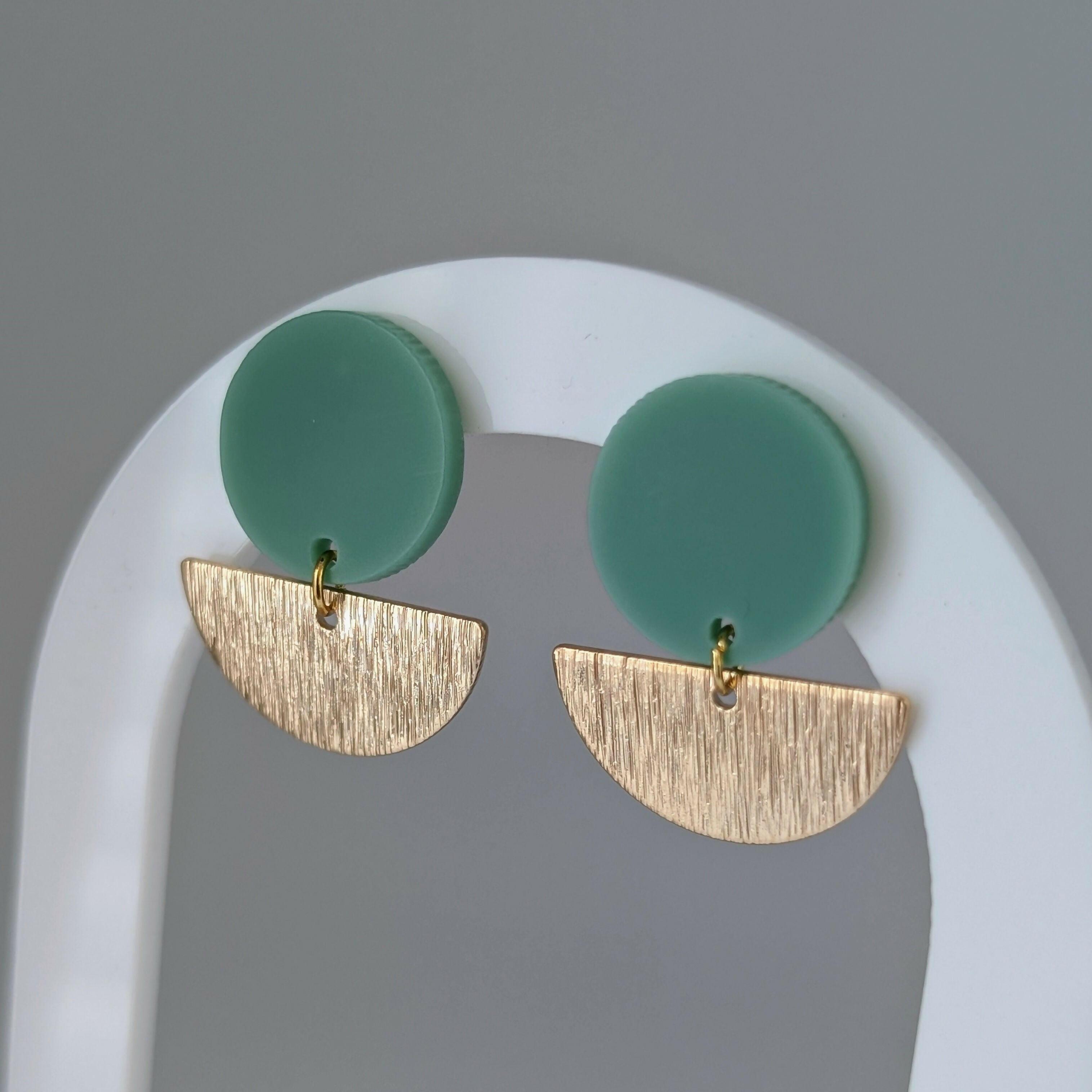 Green Geometric Earrings in Gold or Silver