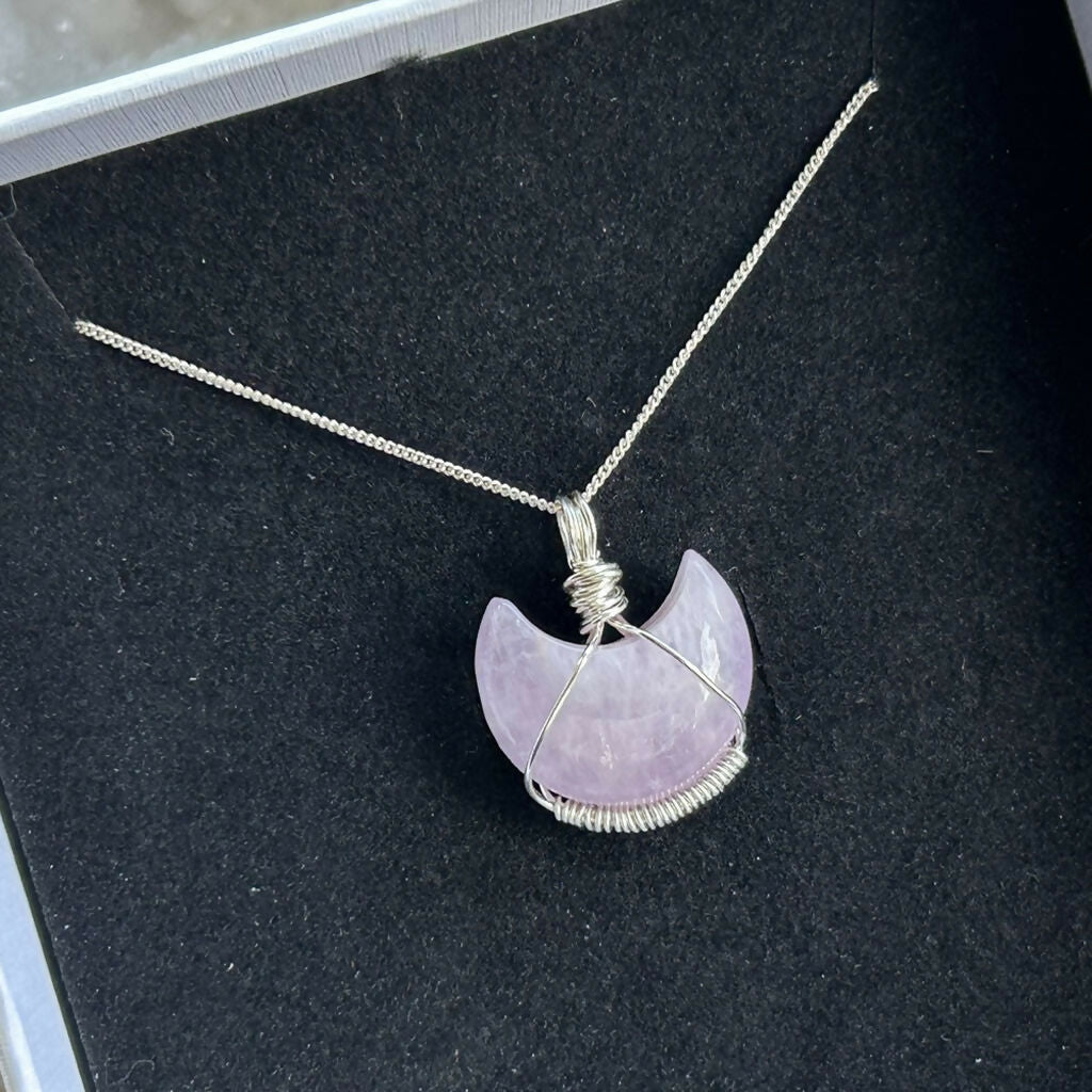 Handmade Sterling Silver Kunzite Moon Necklace