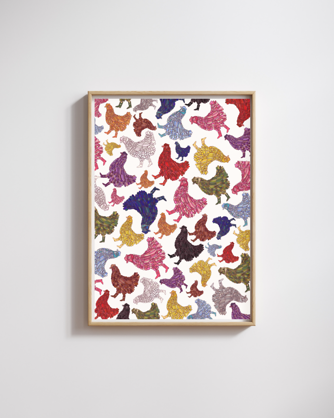 Rainbow Hens A4 Hand Illustrated Poster
