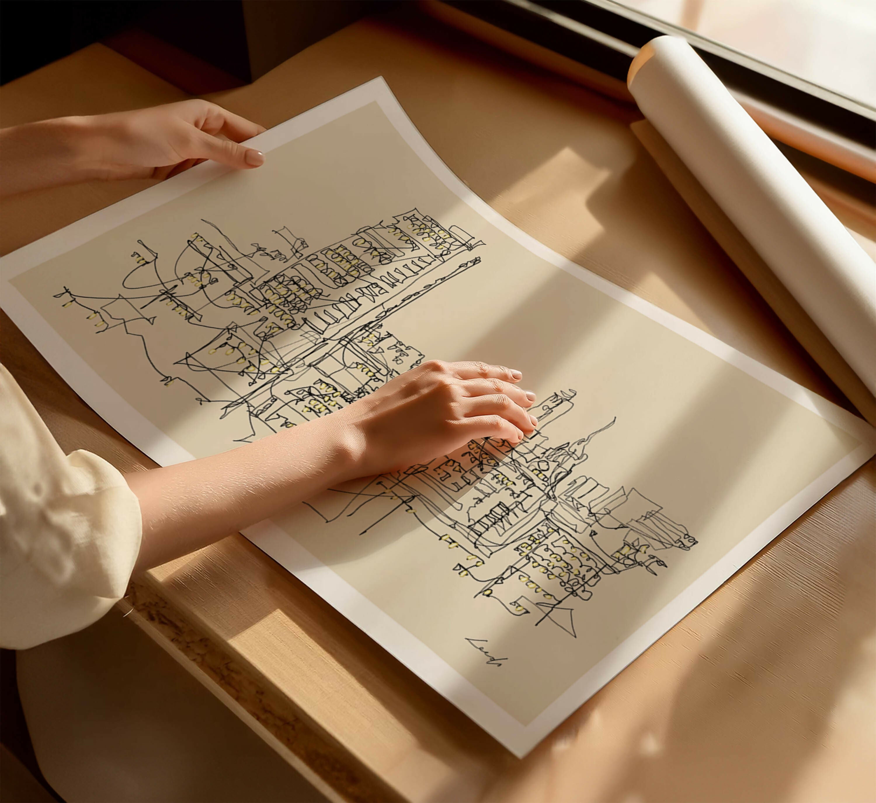 Leeds Hand Painted Gold Details Art Print