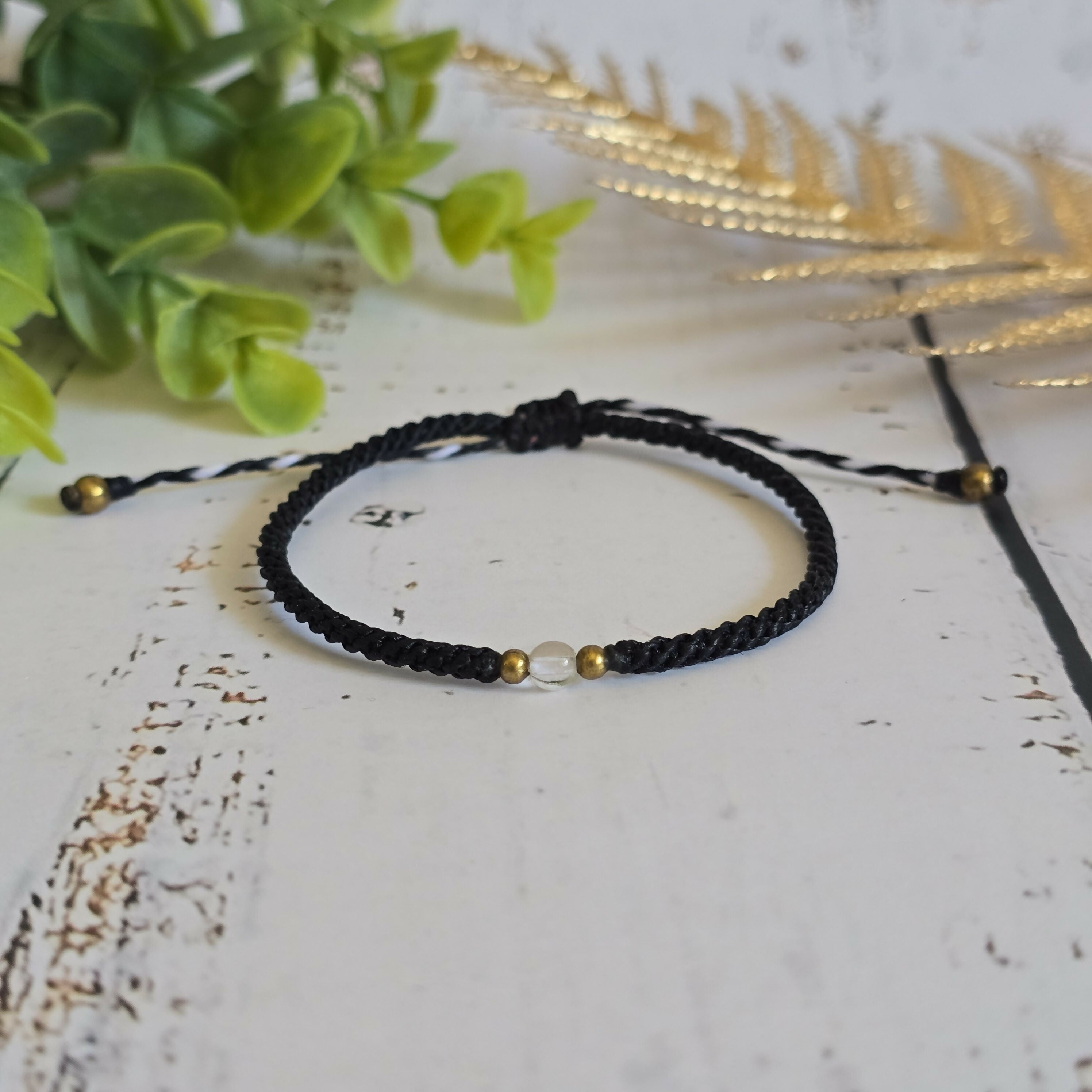 Clear Quartz Birthstone Bracelet; Single Crystal Macrame Adjustible April Gift Bracelet