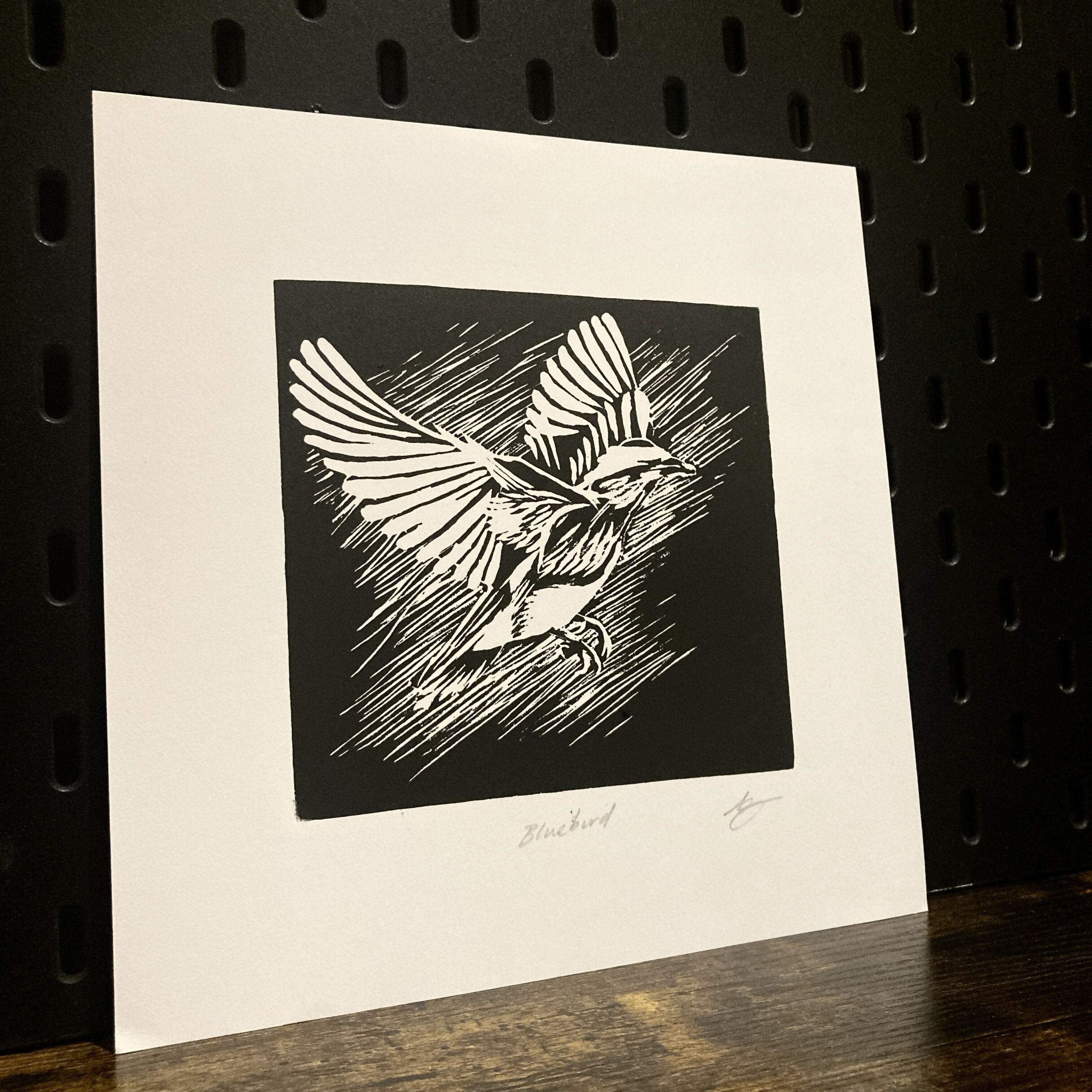 Bluebird - Square Hand Carved Lino Print