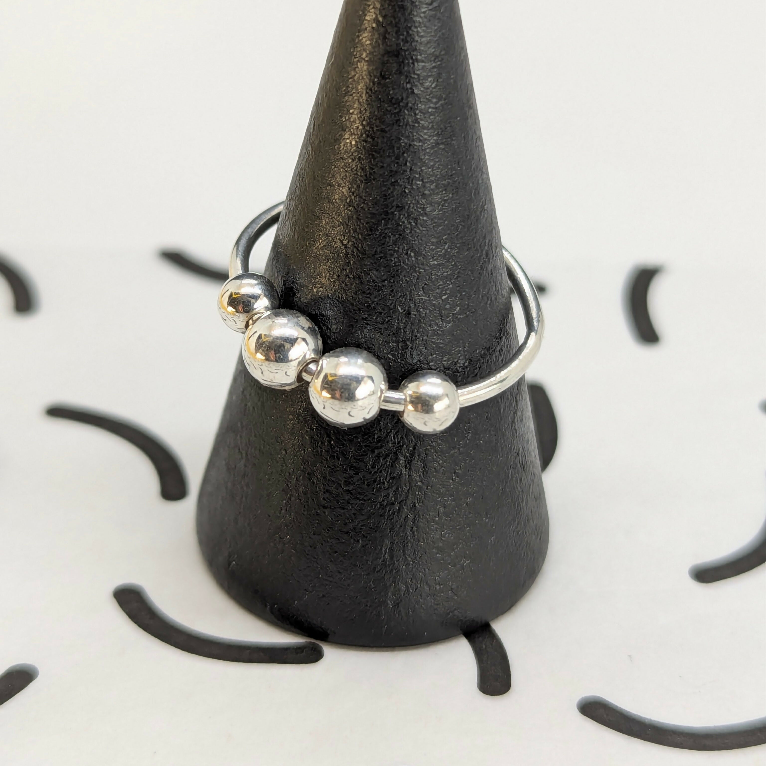 ‘Sparkle’ Sterling Silver Sparkle Bead Fidget Ring