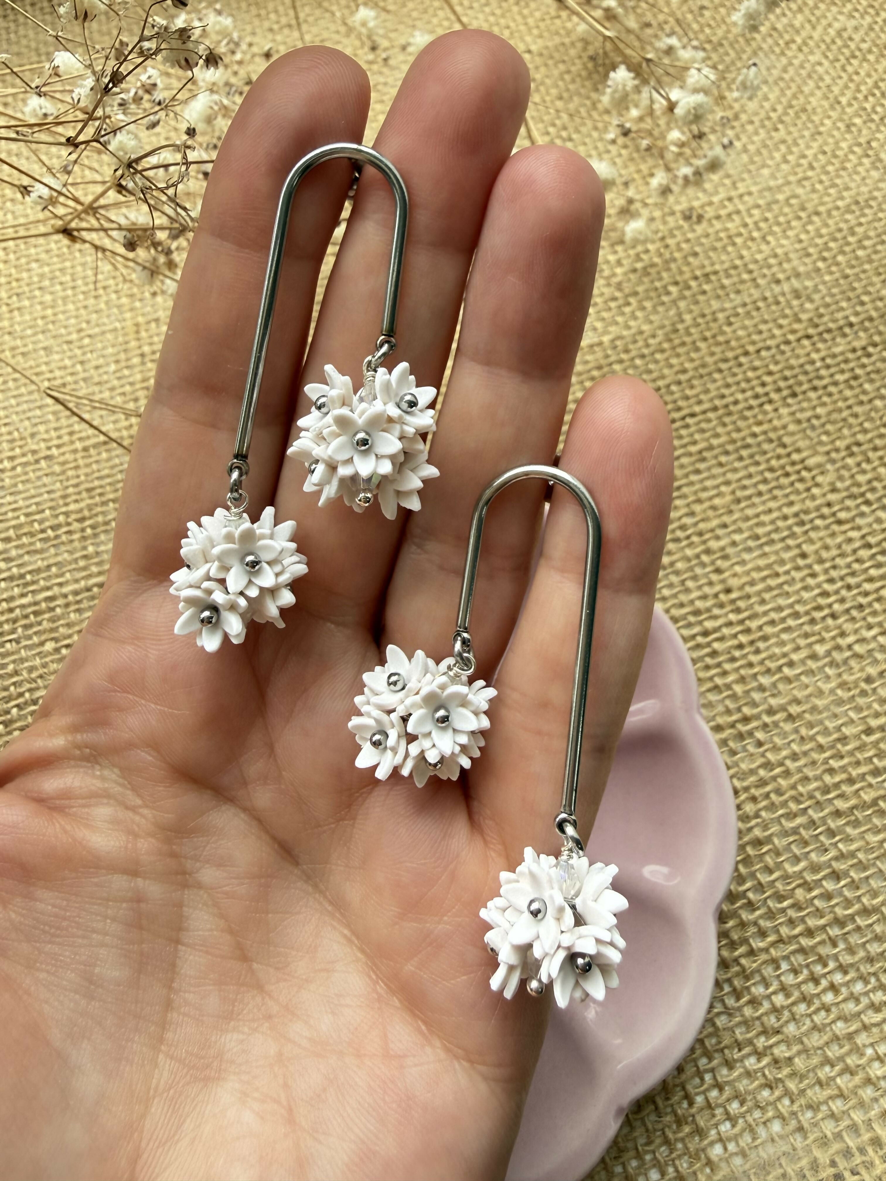 Floral Drop Earrings with Gold and Silver Arc and Flower Cluster
