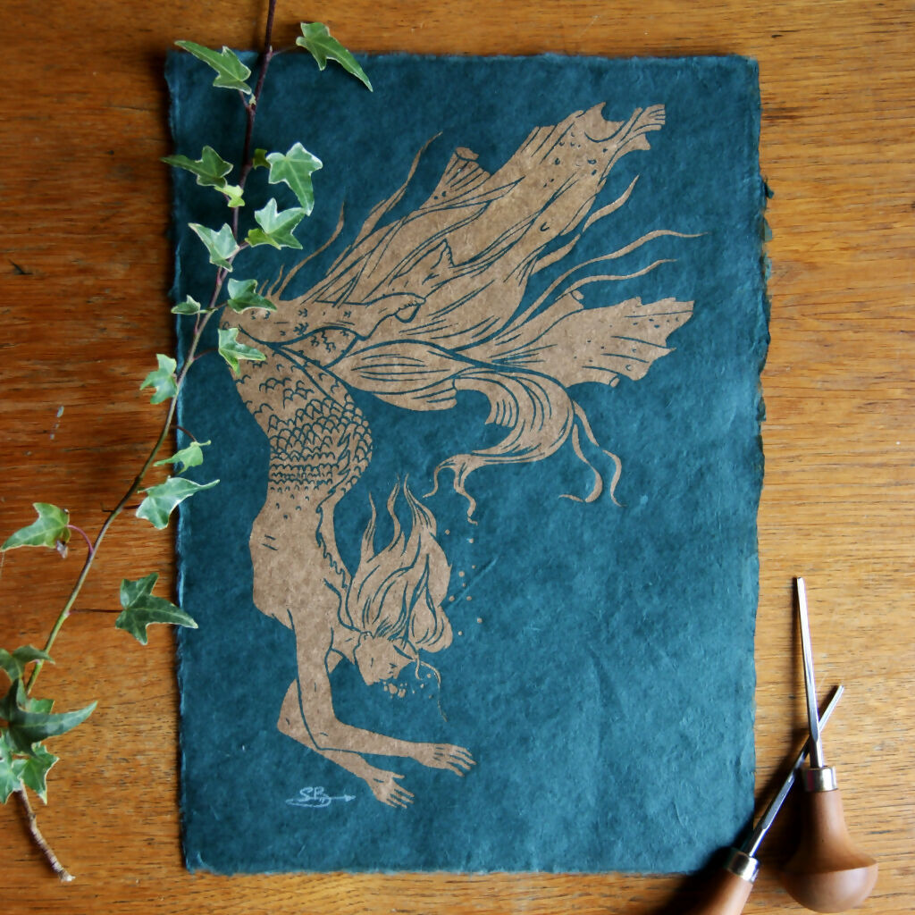 A Little Mermaid lino print