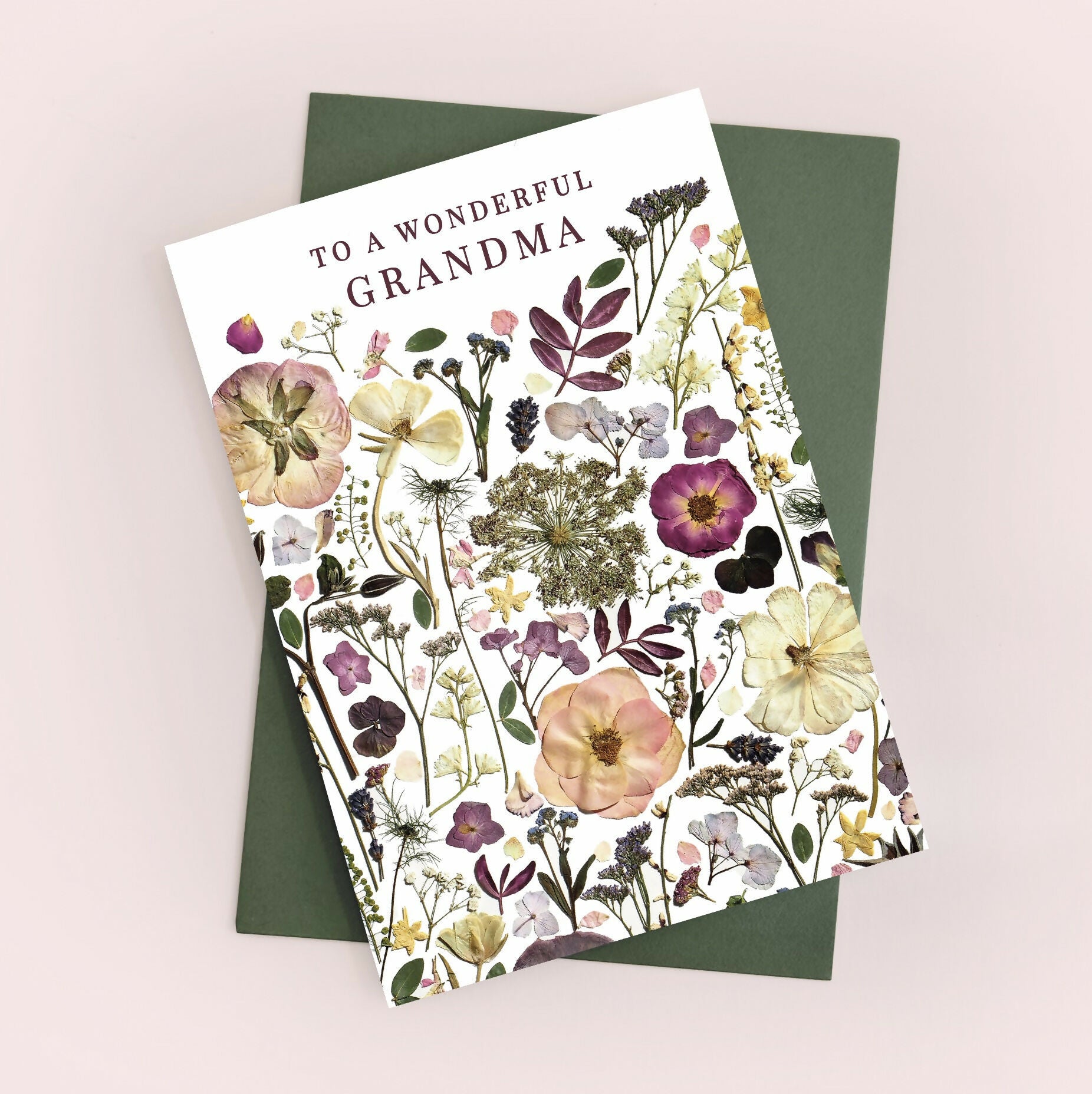 Wonderful Grandma Pink Pressed Flower Print Card
