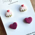 Valentines Day Stud Earrings / Set of 2 pairs of Studs / Handmade Polymer Clay Jewellery
