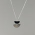 Geometric Necklace with Matte Black Charm and Silver Half Moon on Fine Silver Plated Chain