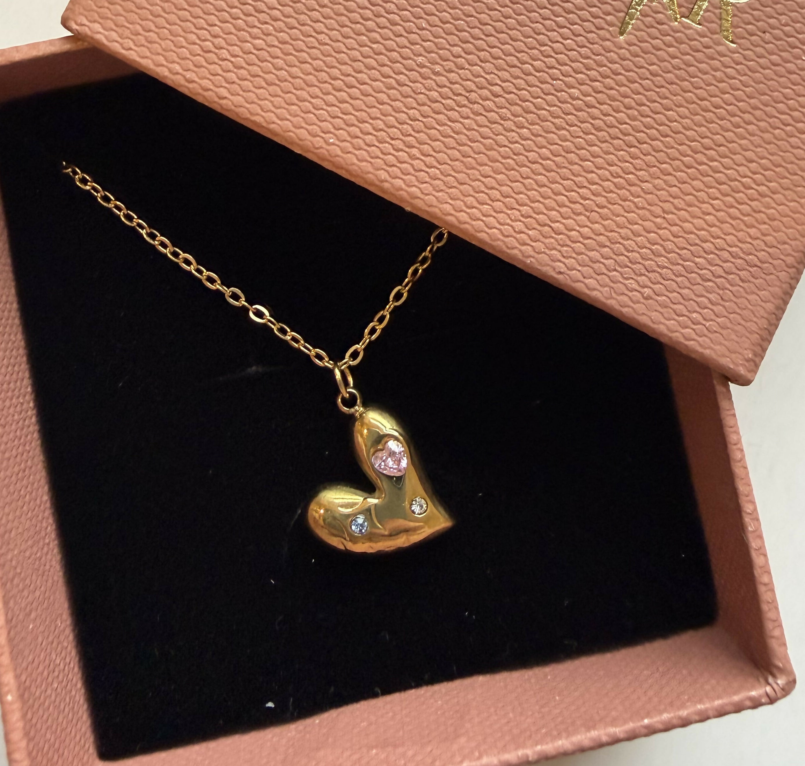 Multicoloured Heart Necklace - Gold
