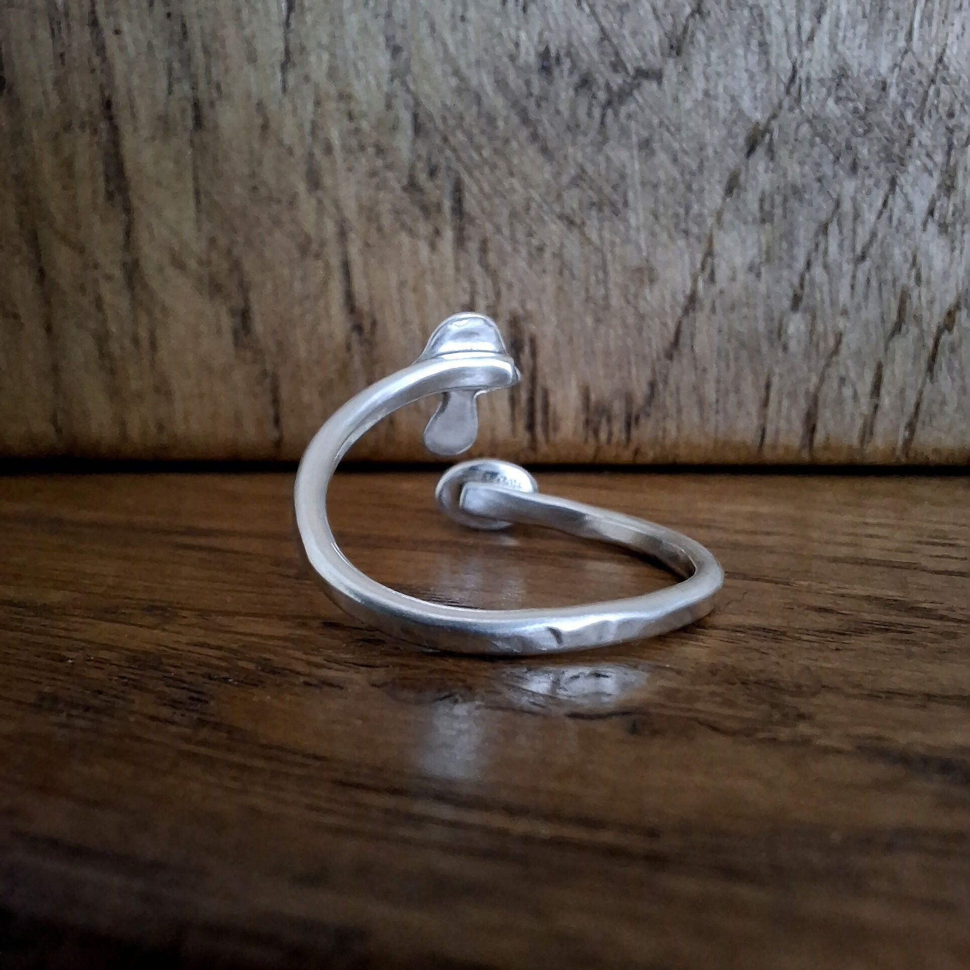 Handmade Adjustable Silver Toadstool Ring With Amber, Size O½
