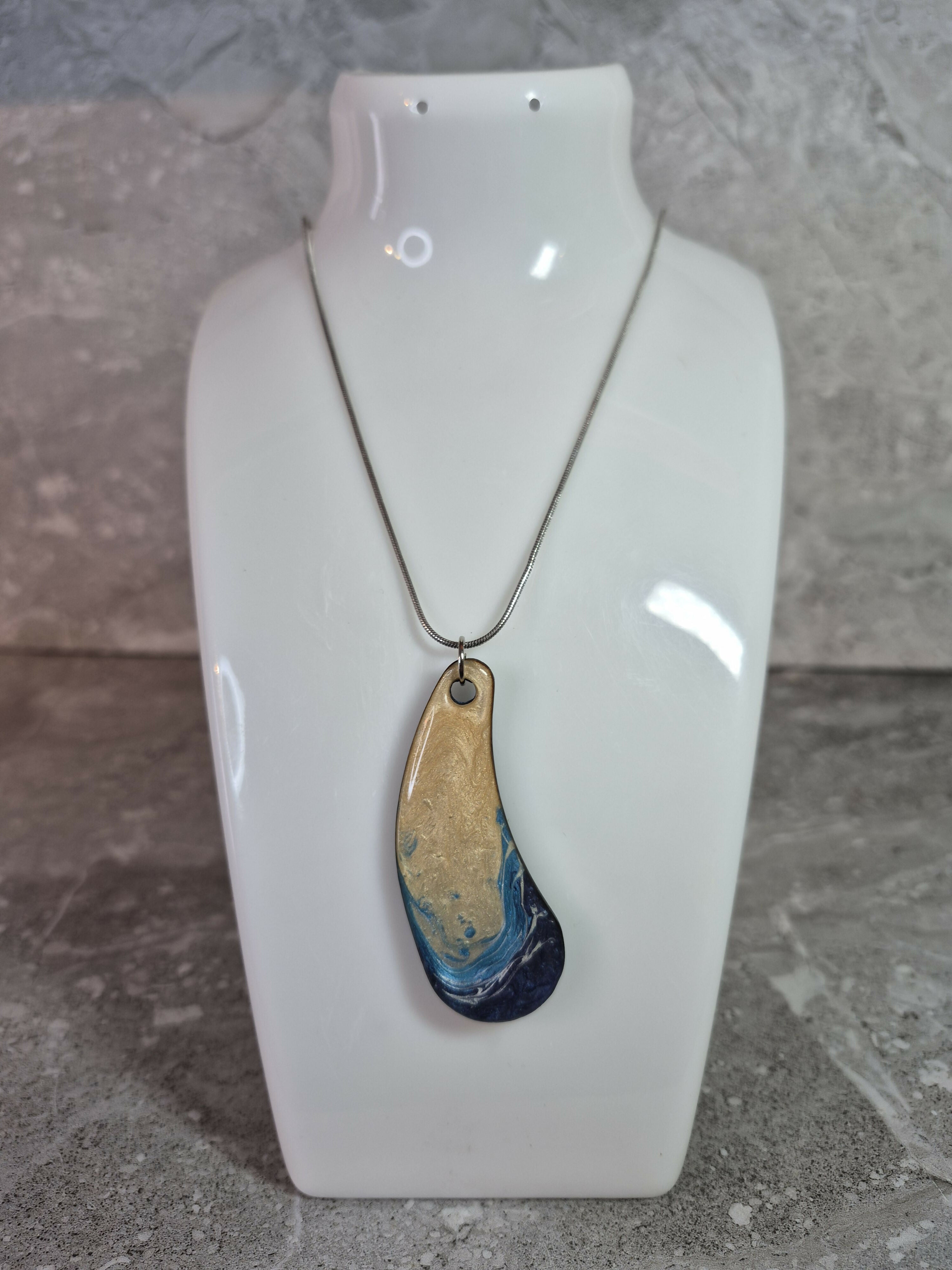 Unique and Beautiful Hand Crafted Cyan, Blue Ivory and Sand Pendant
