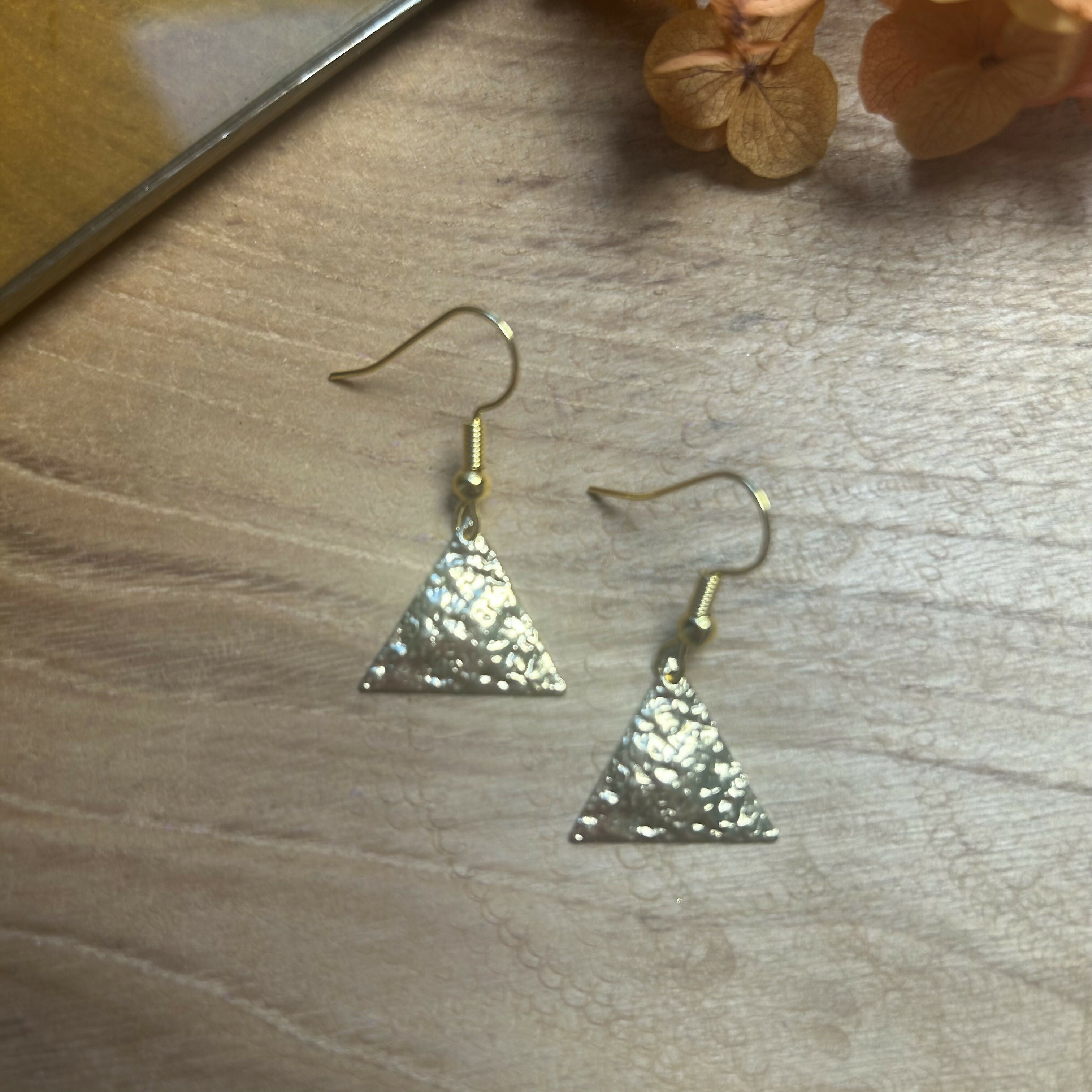 Lovely Hammered Triangle Charm Earrings
