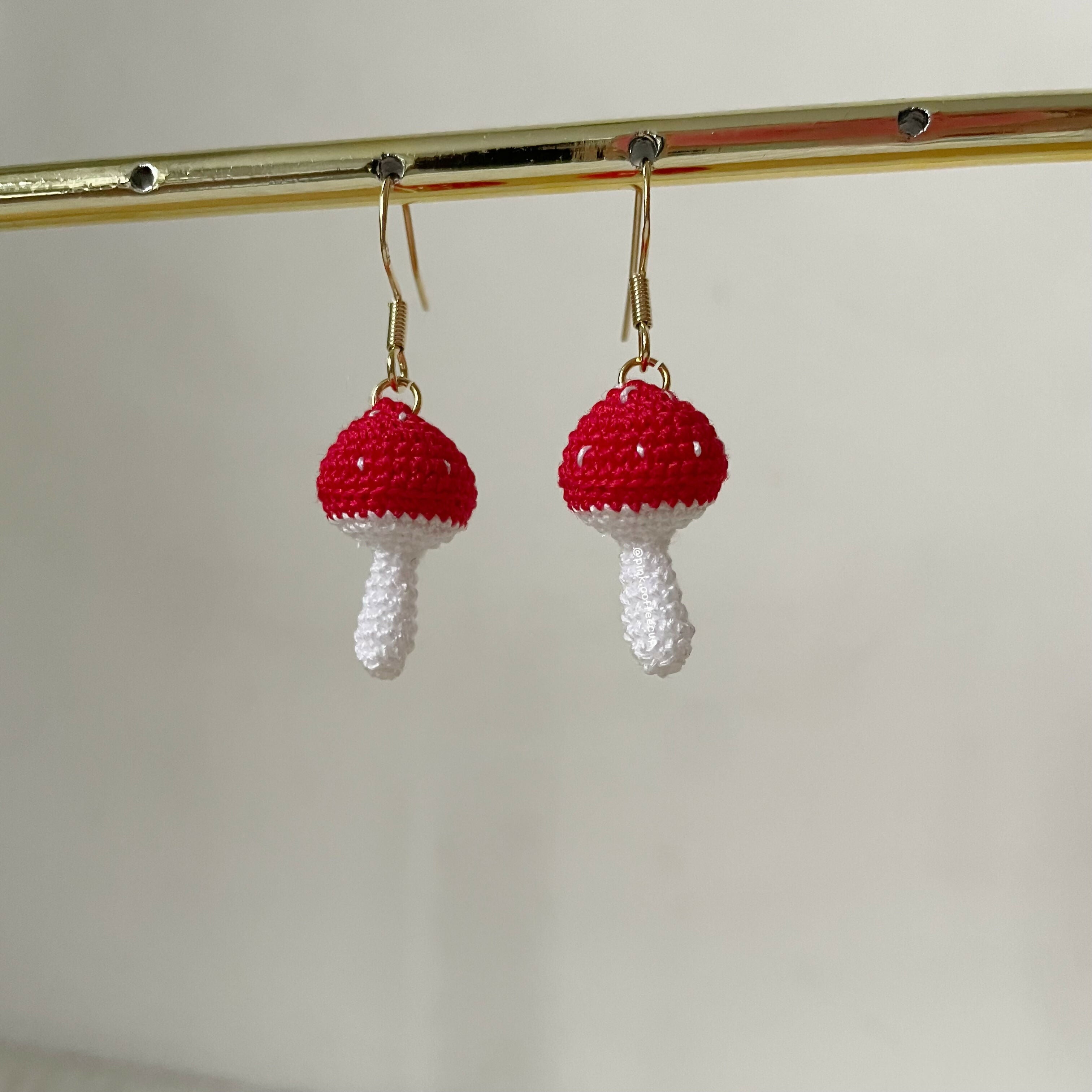 Micro Crochet Mushroom Drop and Dangle Earrings