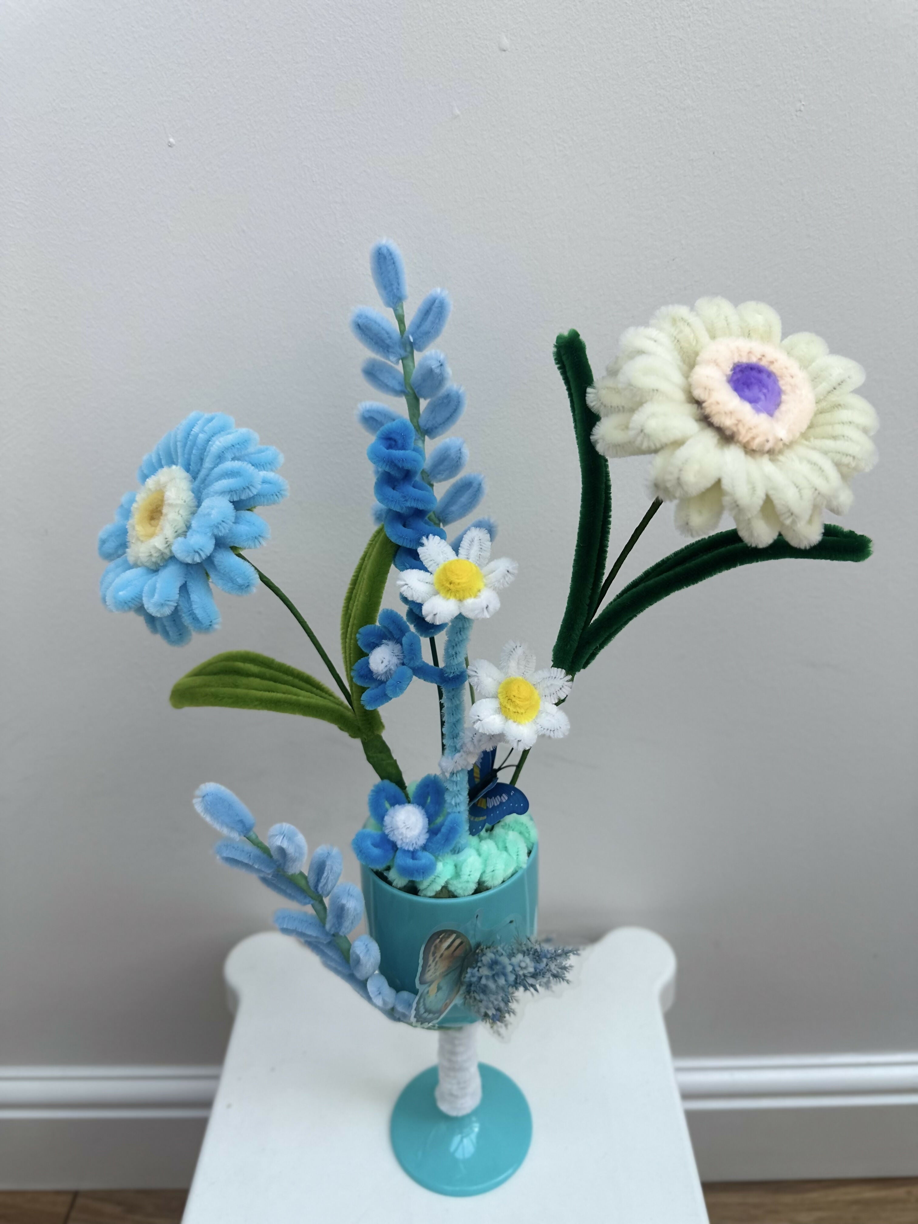 Handmade Chenille Floral Goblet Arrangement