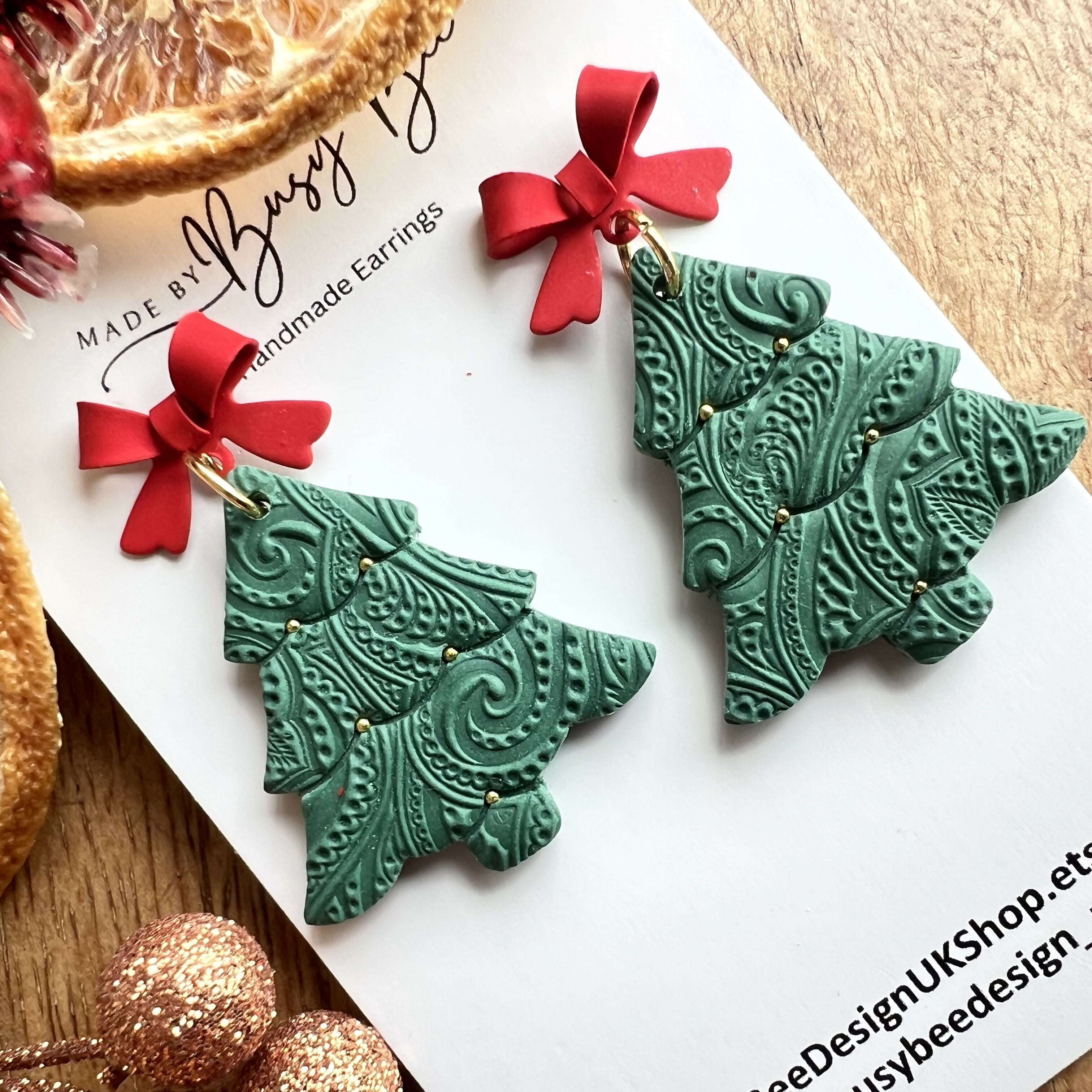 Polymer Clay Christmas Earrings / Handmade Festive Dangles / Xmas Jewellery