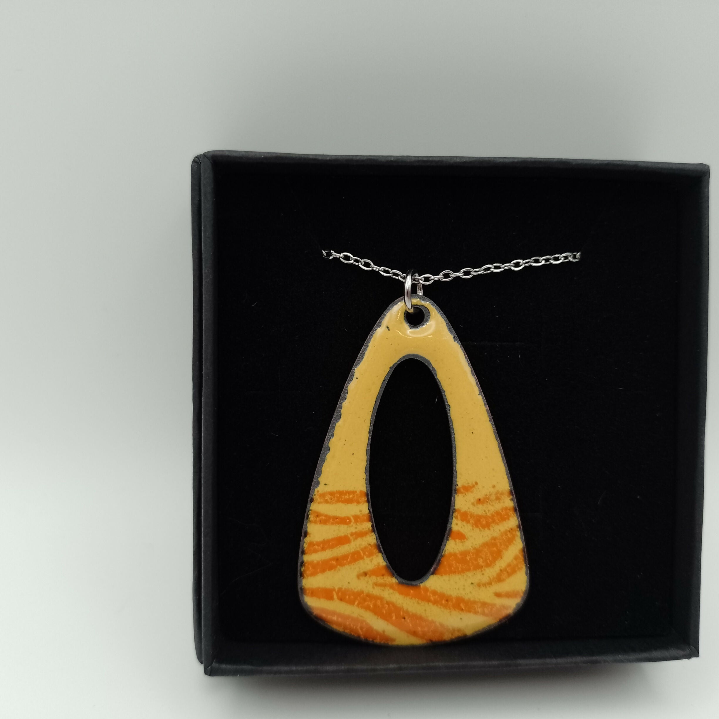 Yellow and Tangerine Orange Striped Enamel Pendant