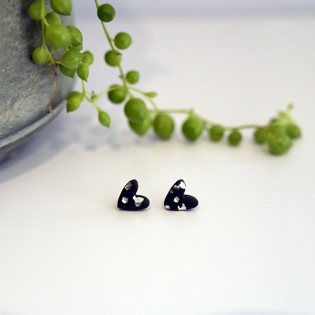 Metallic Heart Stud Earrings - Handmade Polymer Clay - Polly Plant