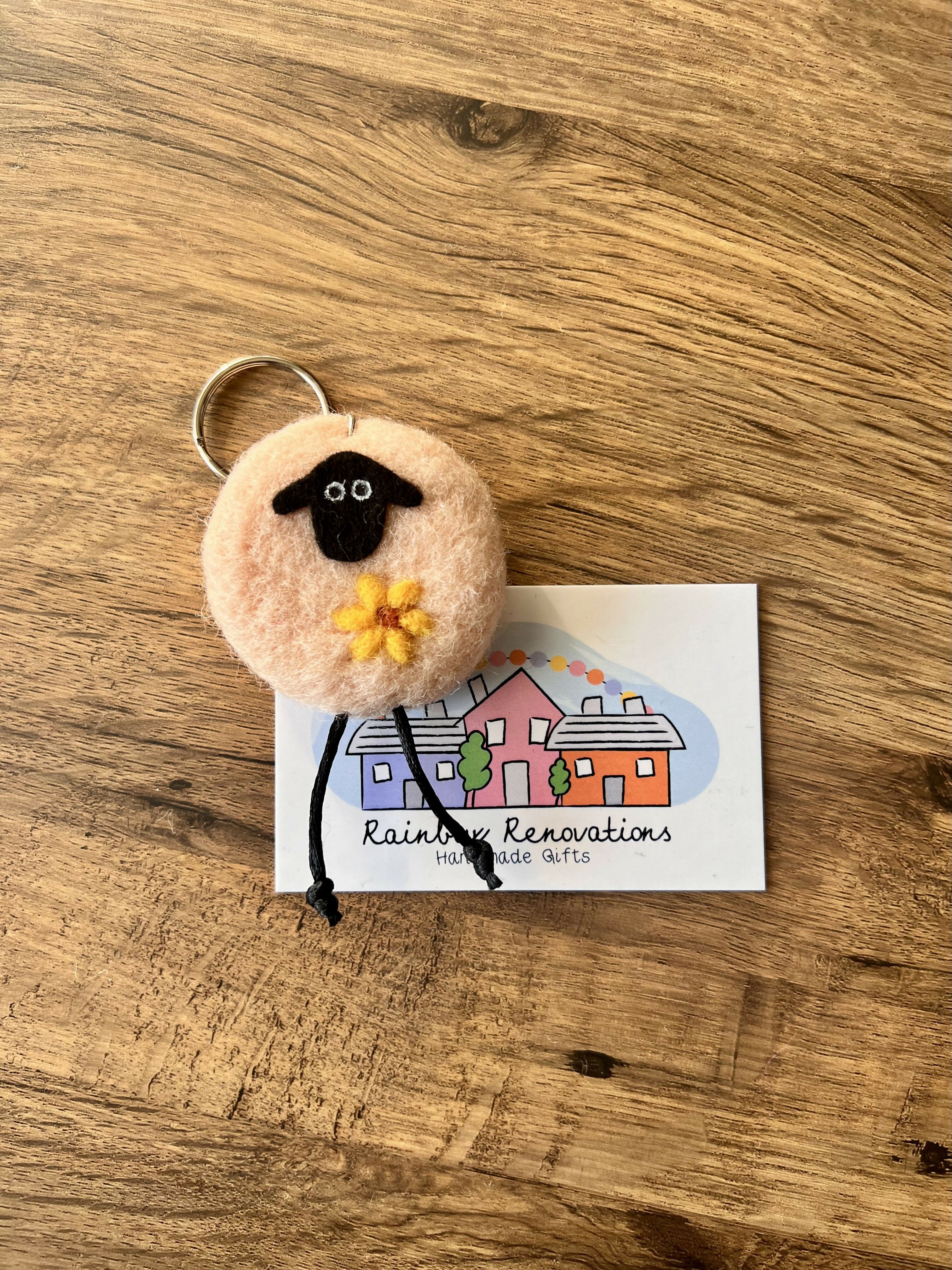Felted Sheep with Flower Keyring