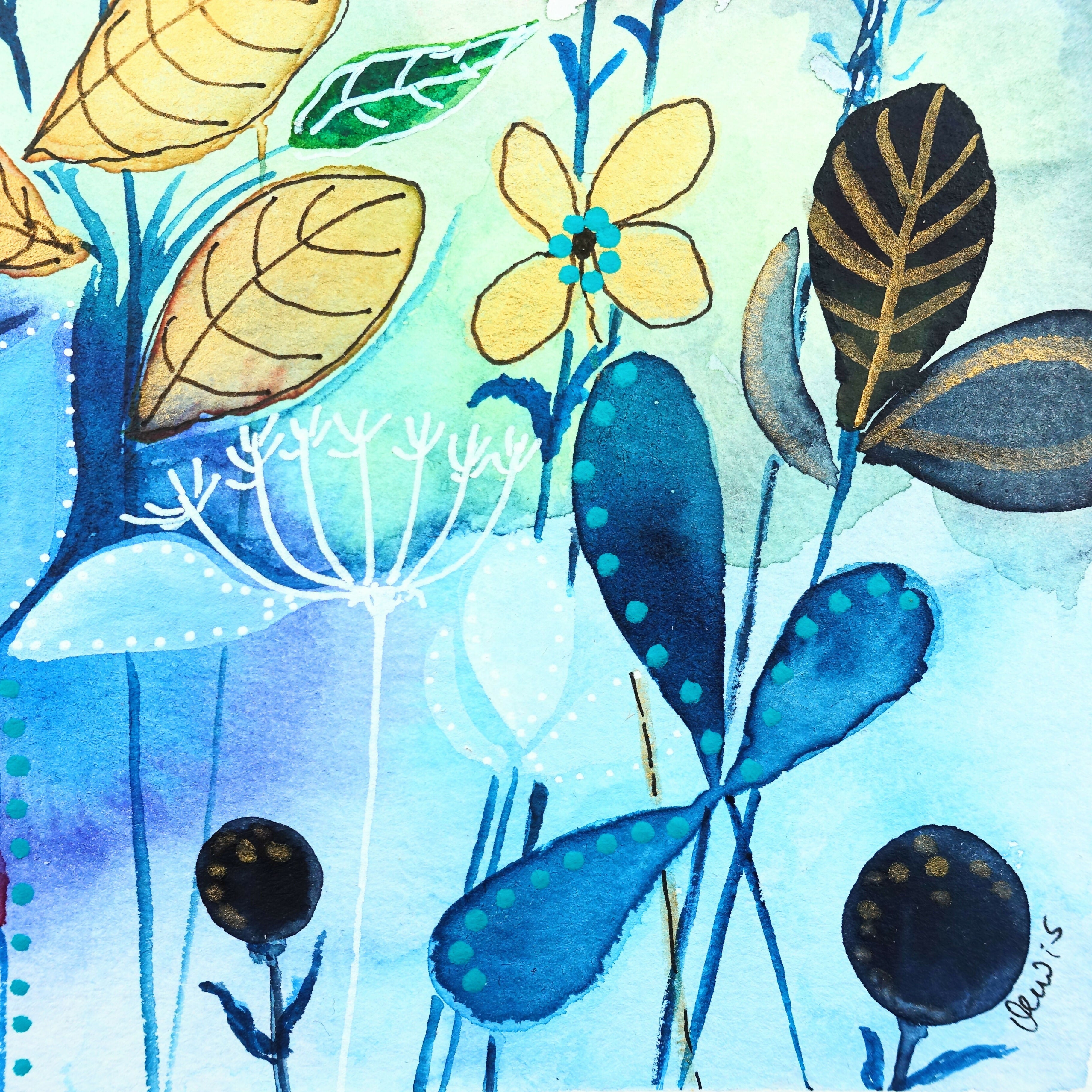 'Seed Heads & Autumn Leaves' Original Mixed Media Painting