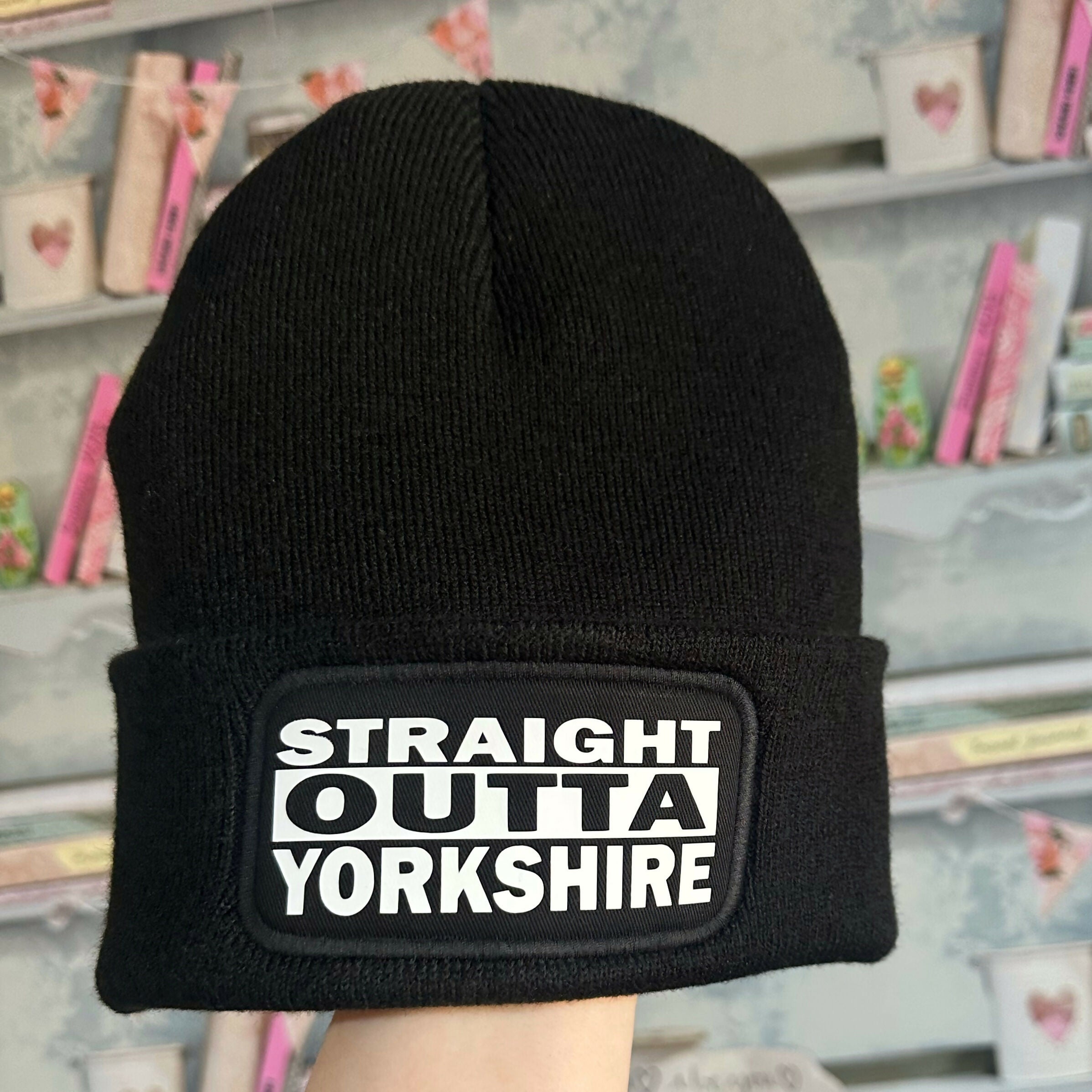 Straight Outta Yorkshire Cuffed Rectangular Patch Beanie Hat