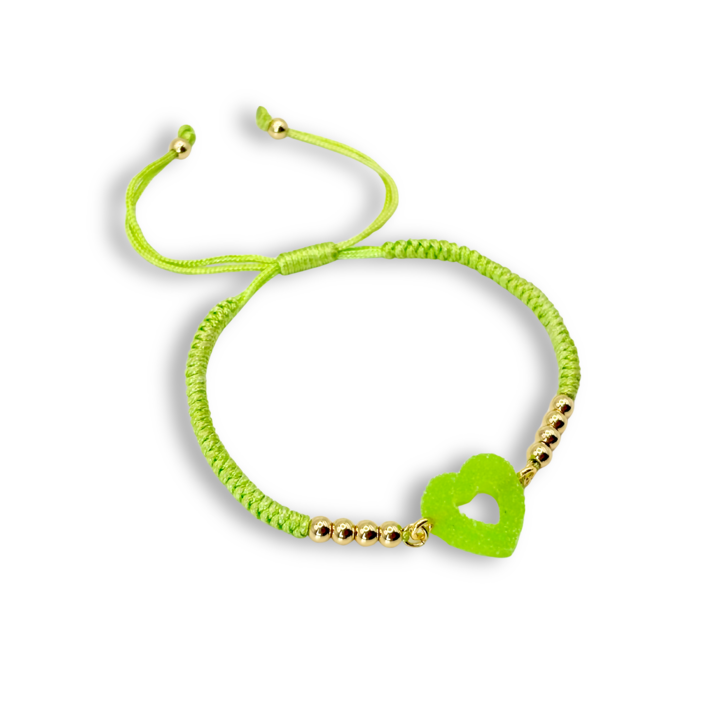 Sugar Coated, Sweetheart Macramé Bracelet in Lime Green