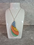 Unique Hand Crafted Double Sided Tear Drop Shape Pendant With Swirling Blue, Gold, Red and Green Colours