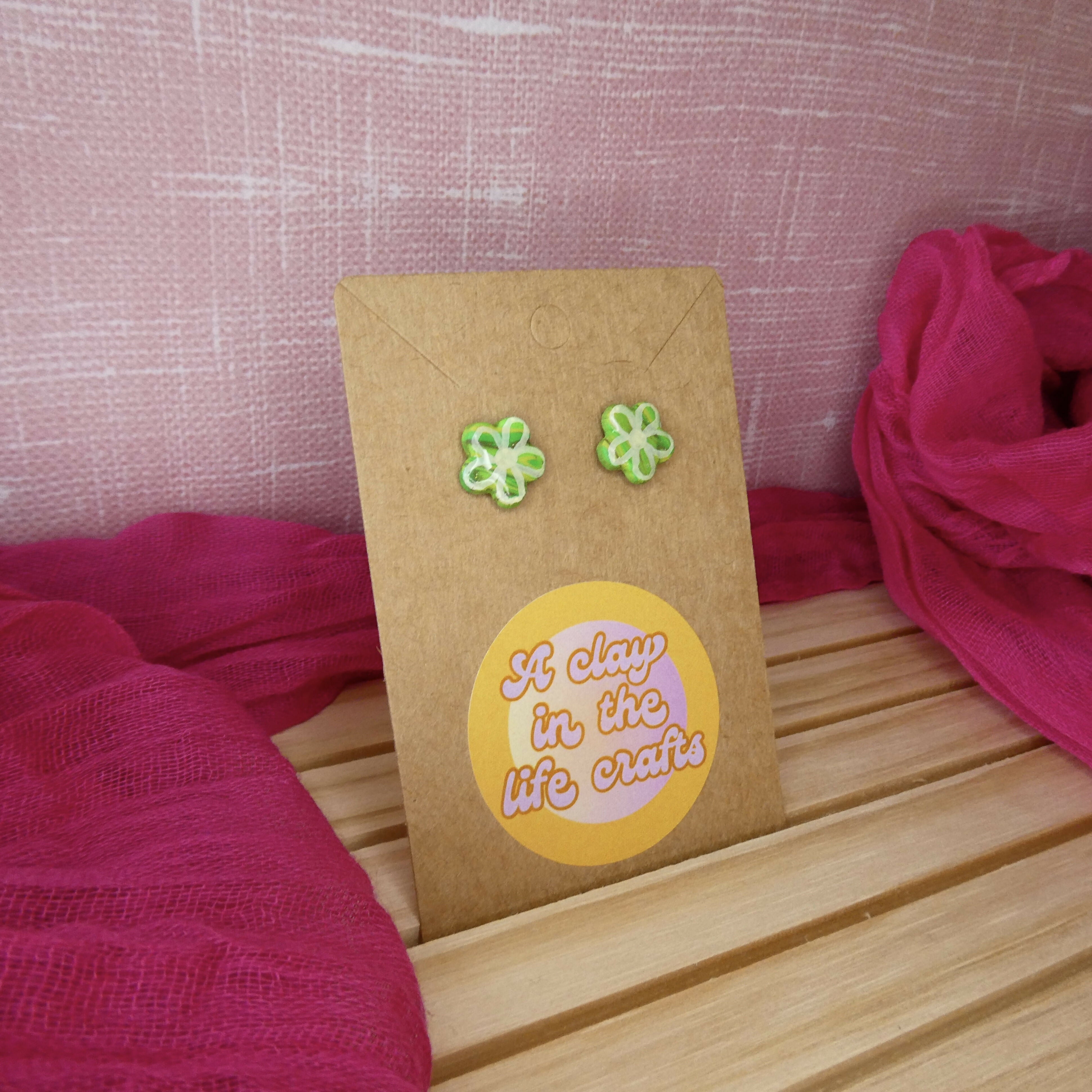 Swirly Green Polymer Clay Stud Earrings