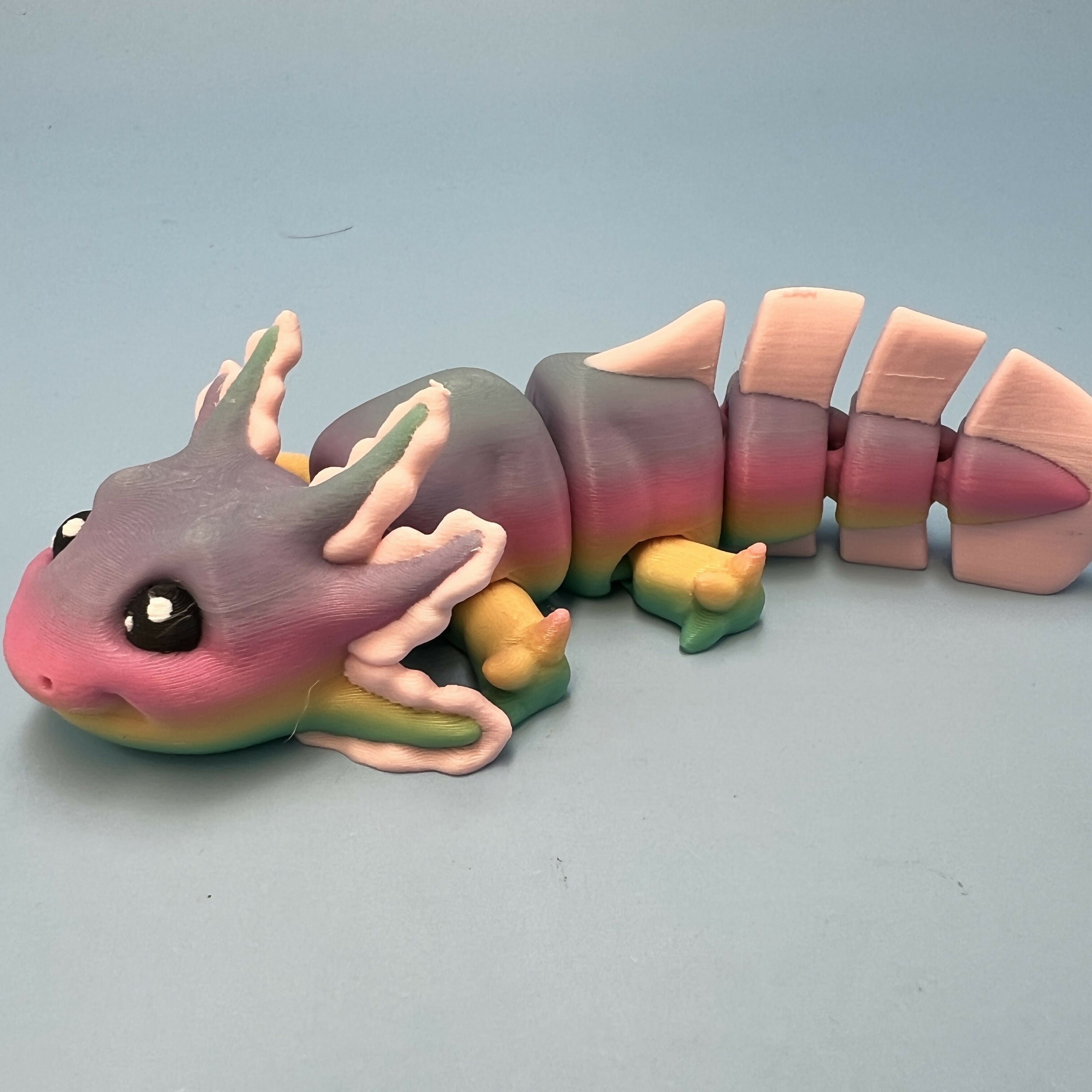 3D Printed SMALL: Articulated Sensory Fidget Animals friends Axolotl (Rainbow Candy / Pink) 11cm