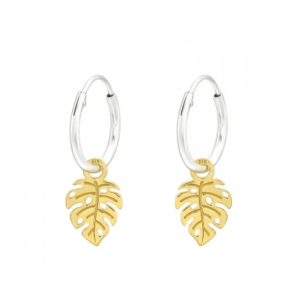 Gold Open Leaf Mini Hoops