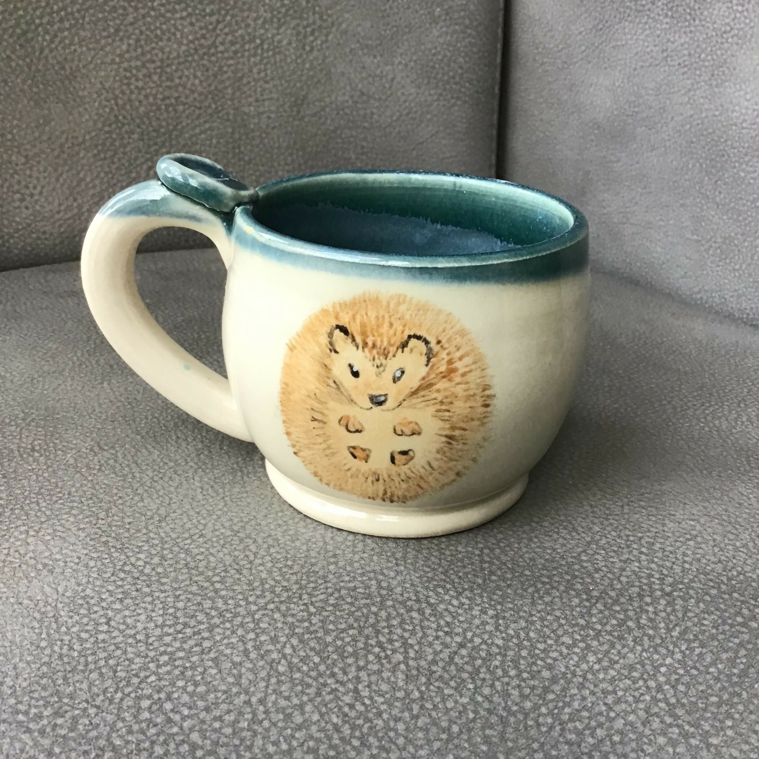 Handpainted Animal Mug Green/ cream /brown