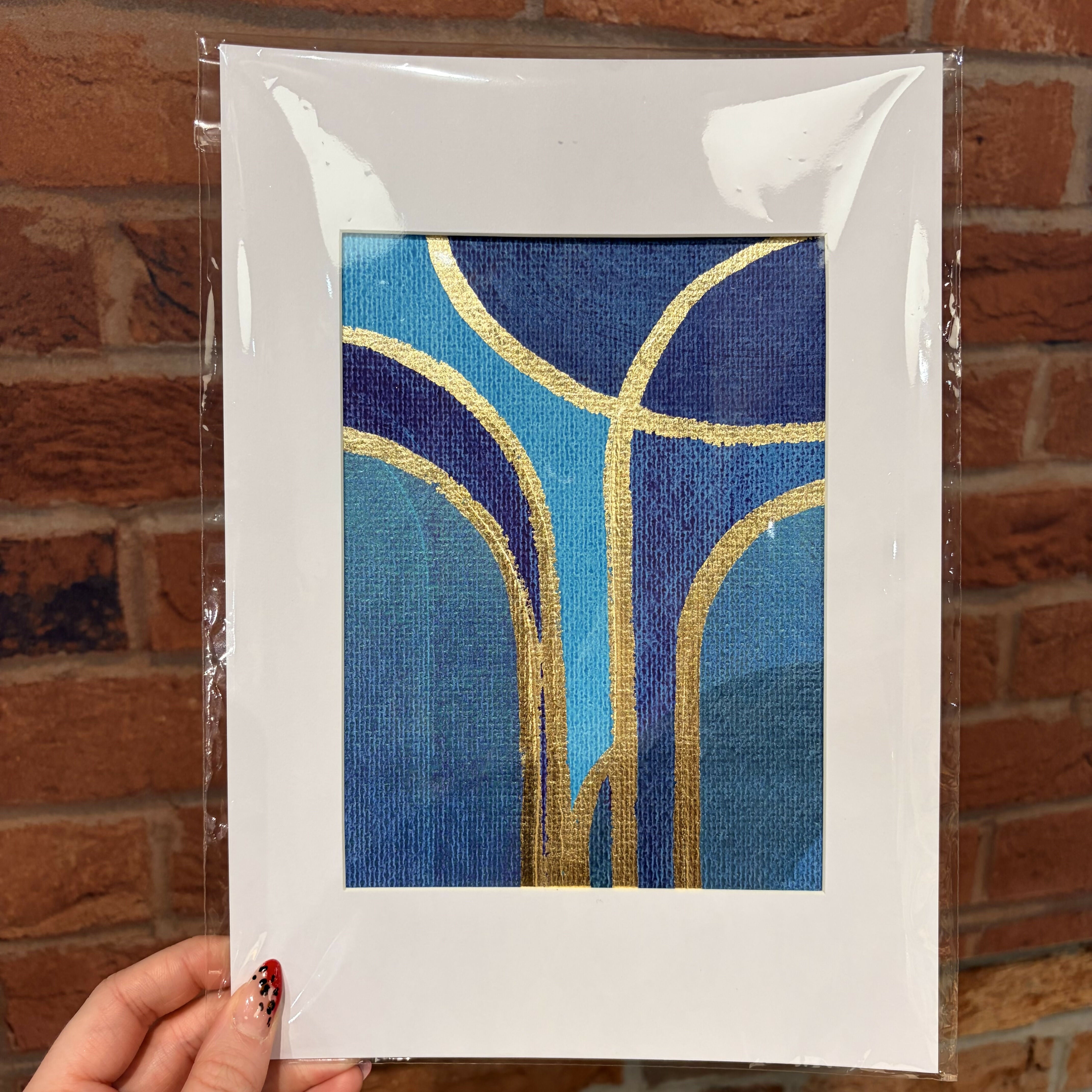 Blue & Gold Abstract Print - A4 Mounted Print