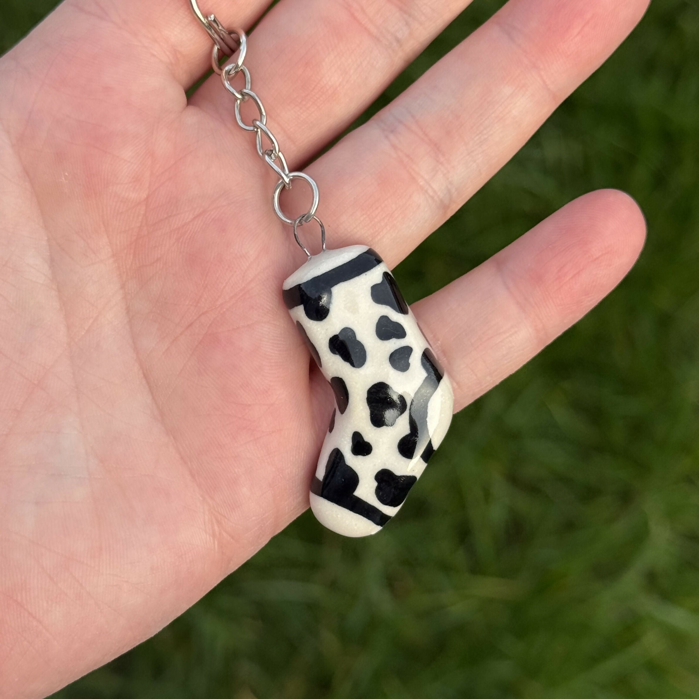 Handmade Ceramic Keyring, Cow Print Sock