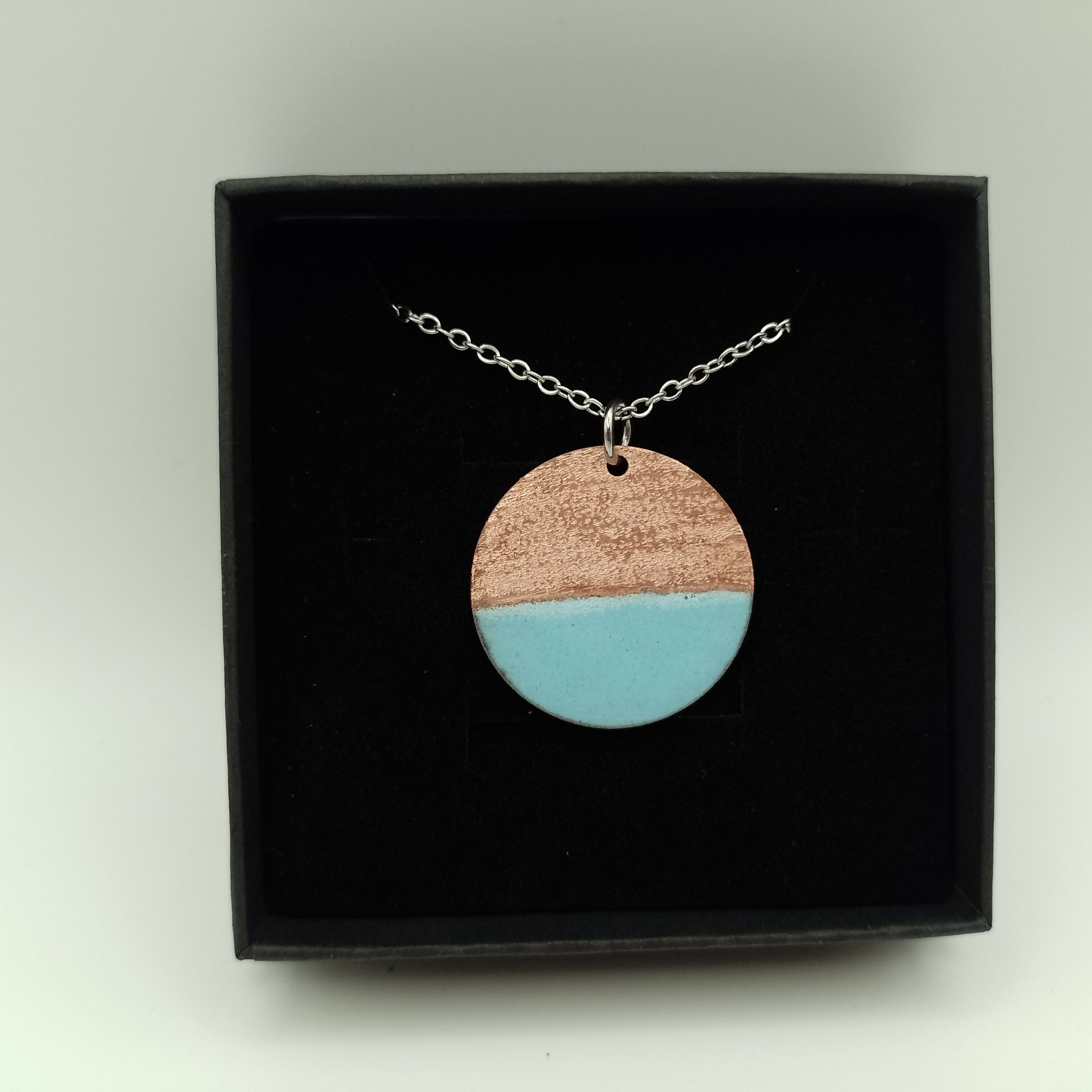 Pale Blue Circle Half Copper Half Enamel Pendant