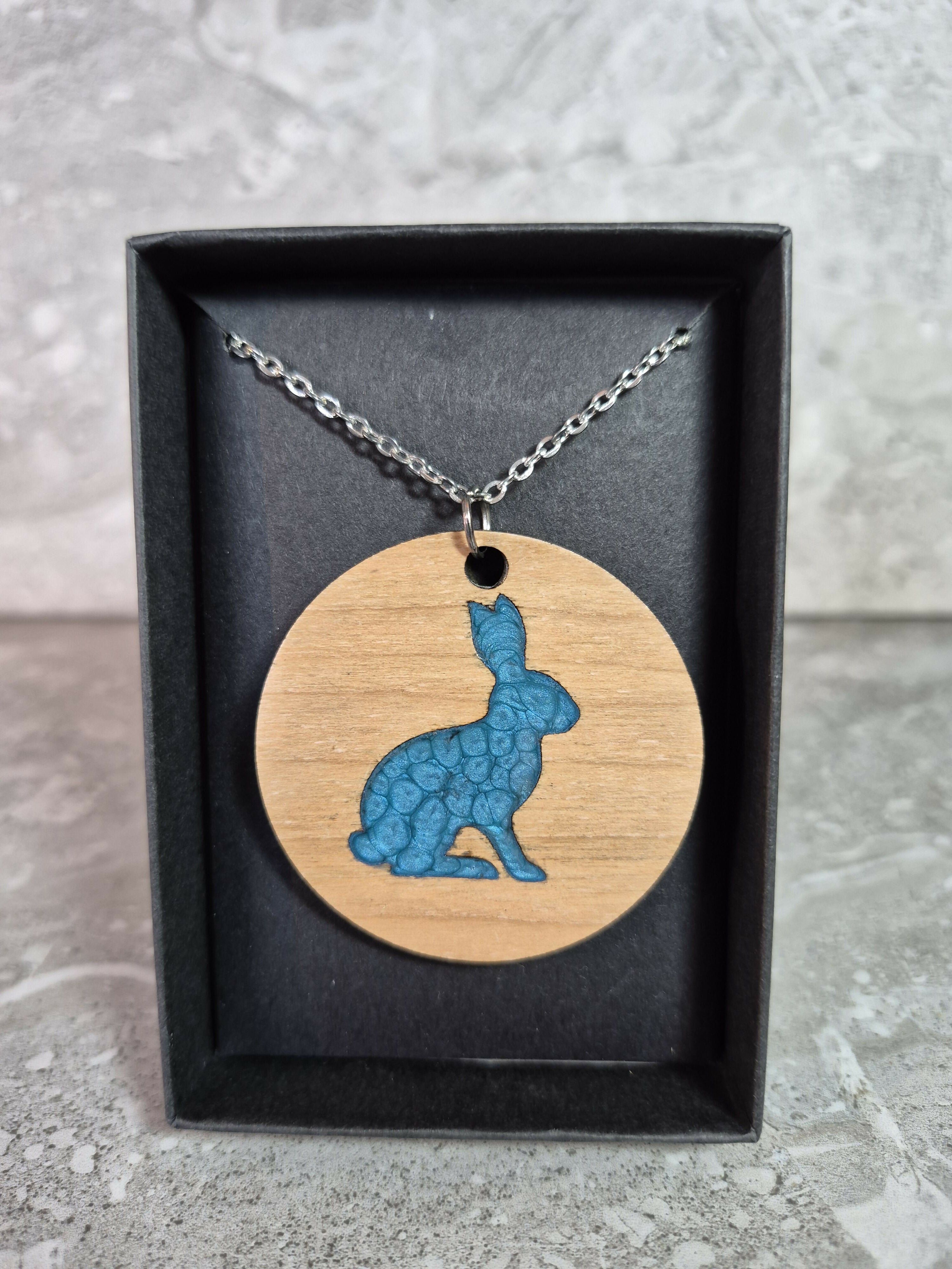 Unique Handcrafted Round Pendant Showing a Seated Hare
