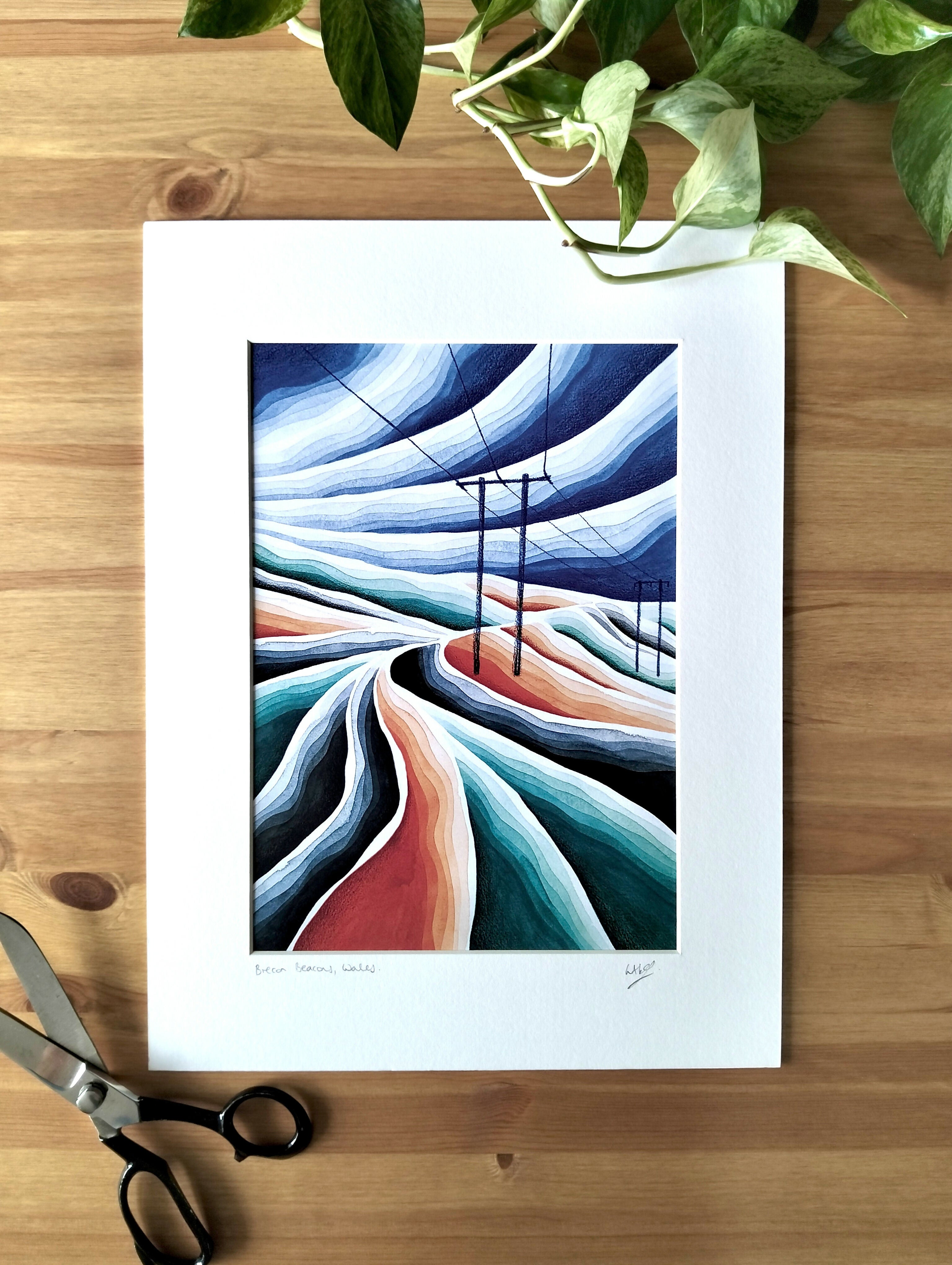 Signed Abstract Landscape Art Print | Brecon Beacons